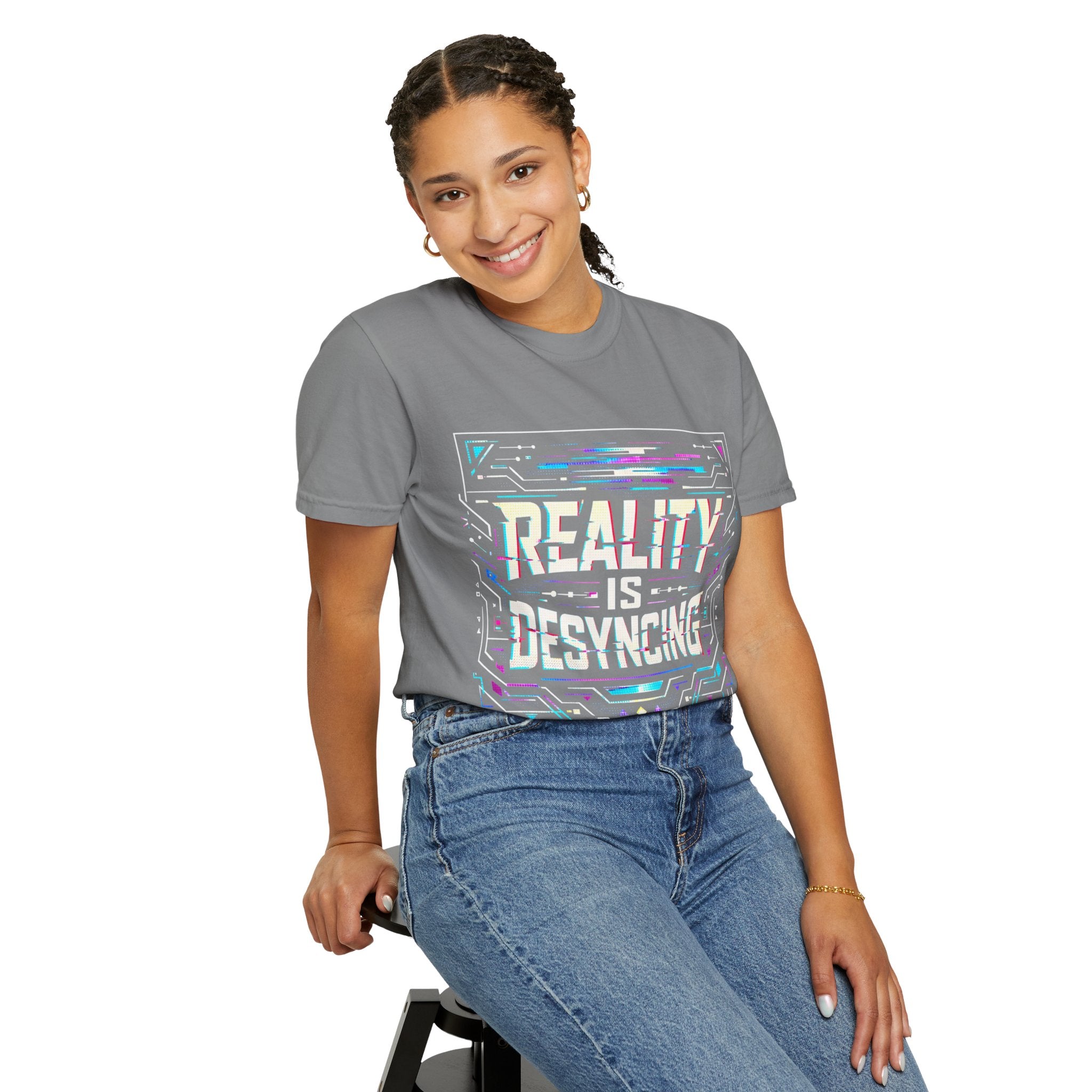 Power Runs Black PRB Glitchy Pastel "Reality Is Desyncing" T-Shirt by Printify