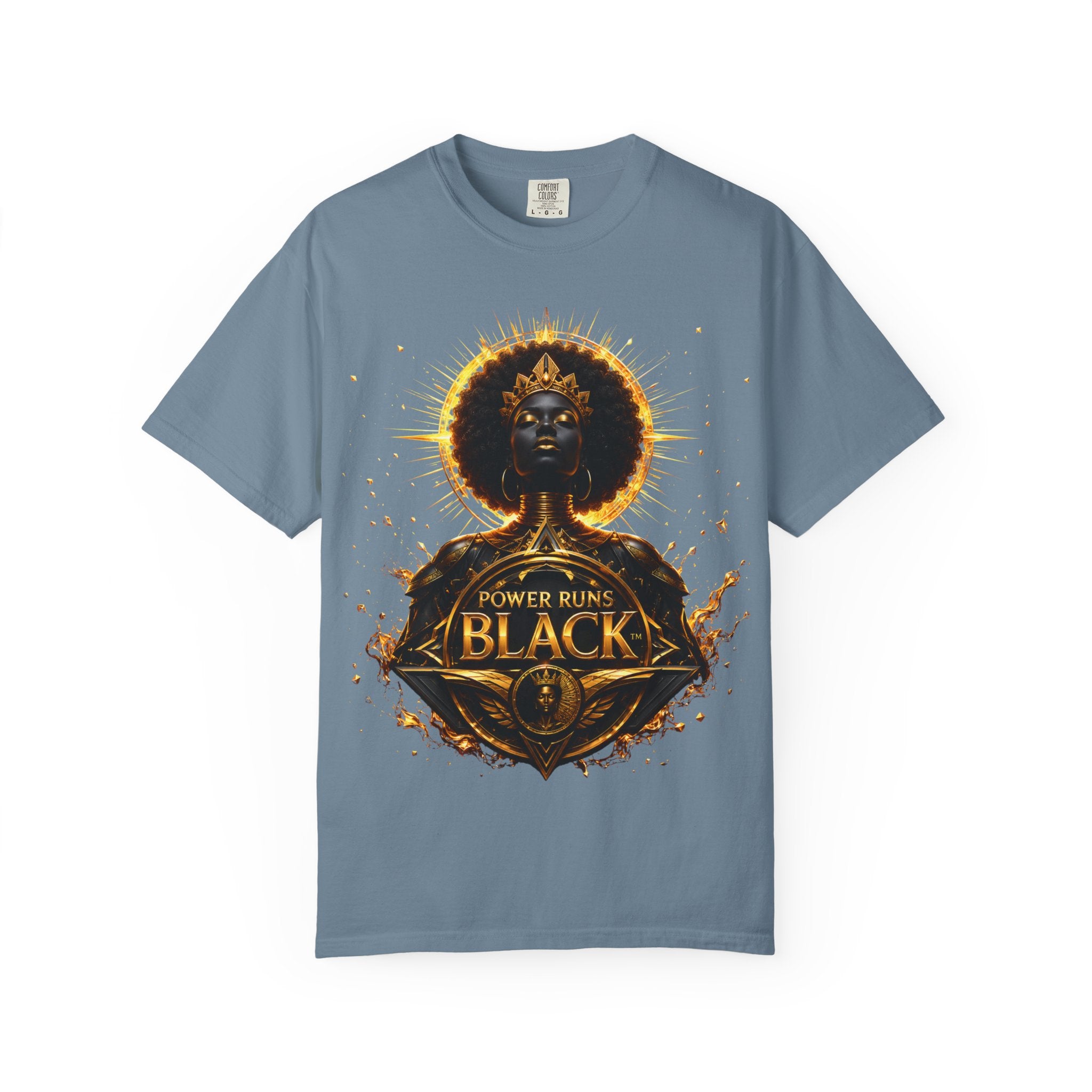 Power Runs Black goddess illustration T-Shirt | Afrocentric black pride design by Power Runs Black