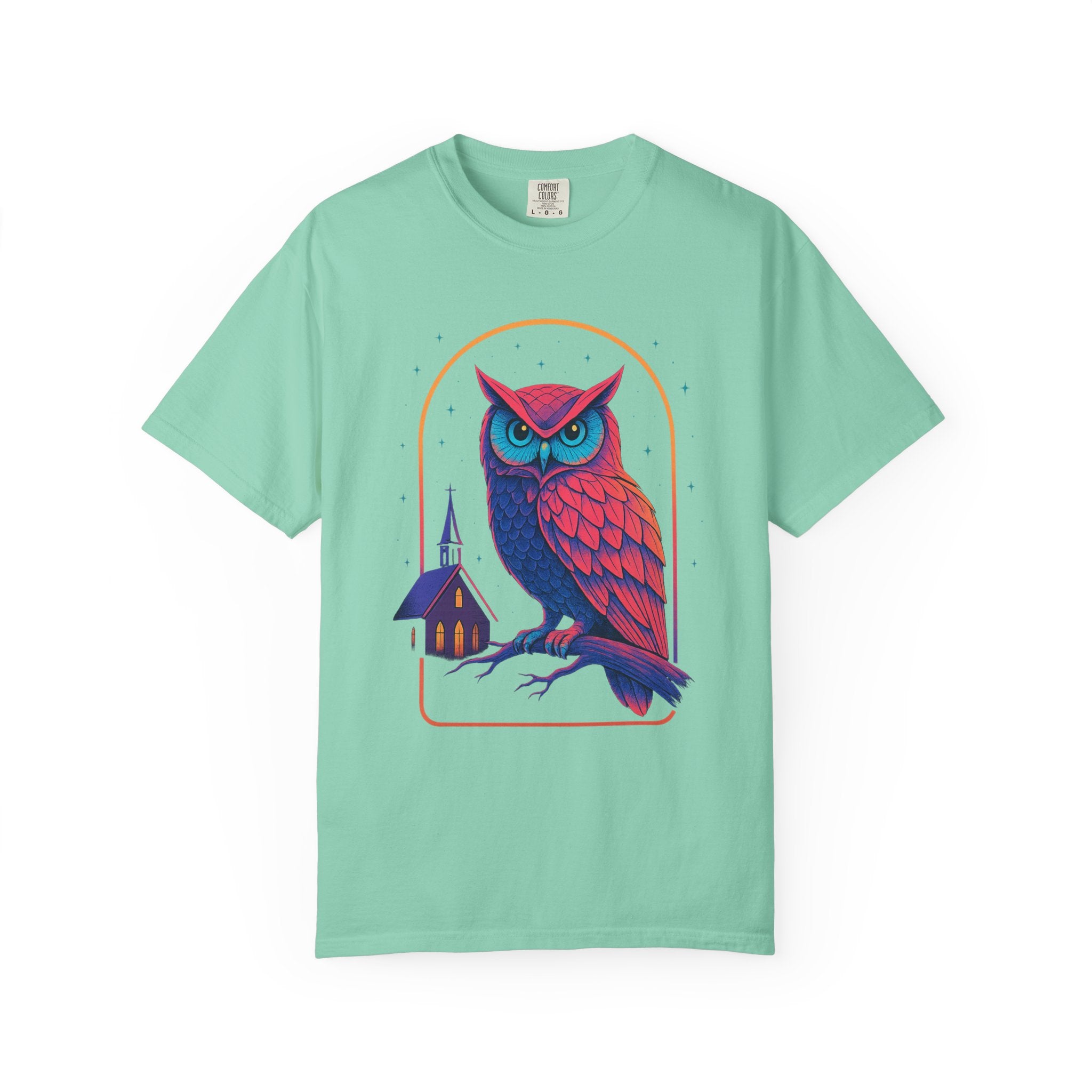 PRB Neon Owl Illustration T-Shirt | Night Church Graphic Tee by Power Runs Black