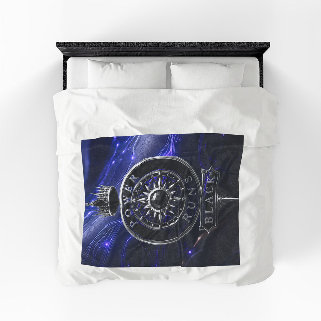 Power Runs Black Velveteen Plush Blanket – Galactic Crown Emblem by Power Runs Black