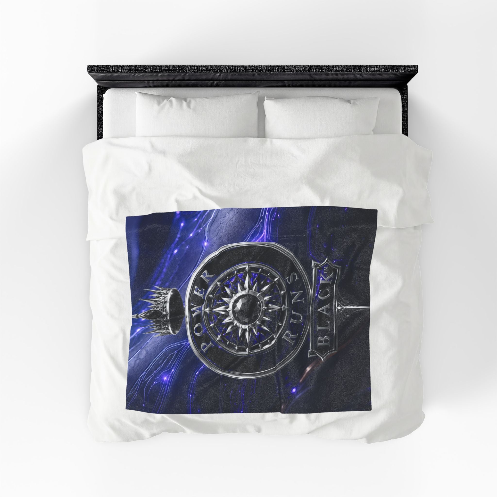 Power Runs Black Velveteen Plush Blanket – Galactic Crown Emblem by Power Runs Black
