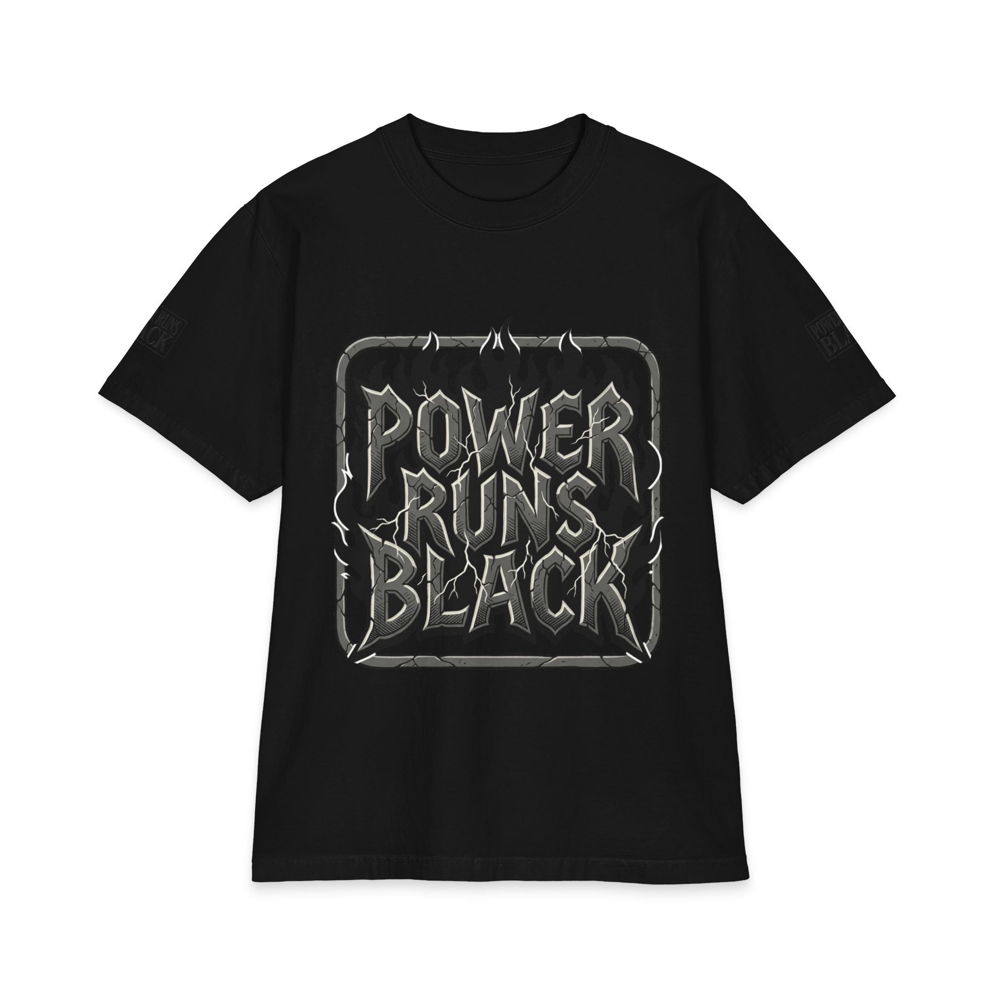 Power Runs Black Graphic T-Shirt — Bold Monochrome Streetwear by Printify
