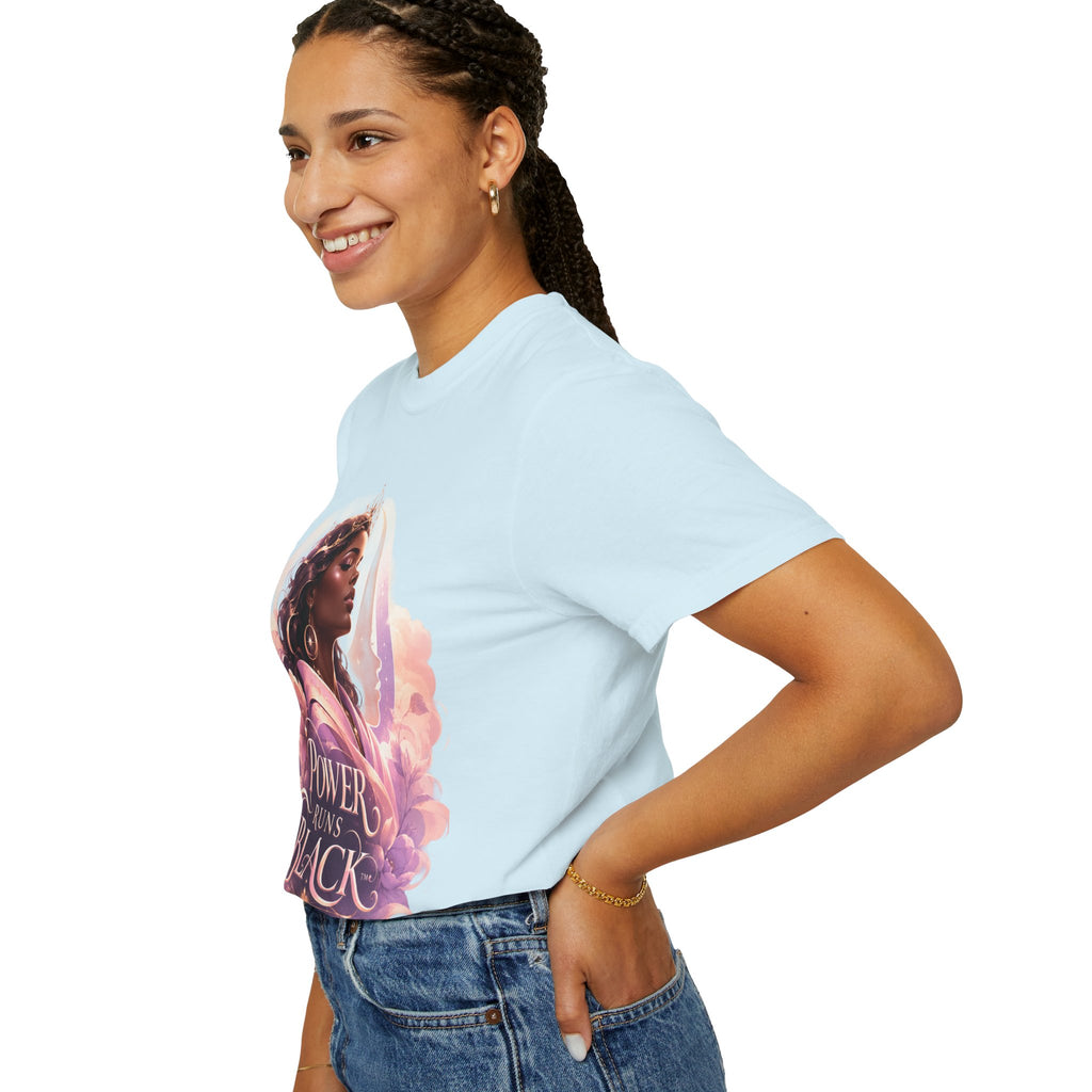 Power Runs Black graphic tee | Black woman portrait, Afro empowerment shirt by Power Runs Black