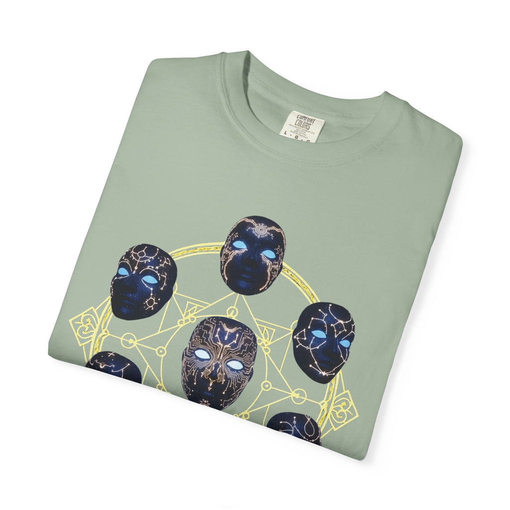 PRB Tribal Mask Circle Graphic Tee, Spiritual Afrocentric Art by Printify