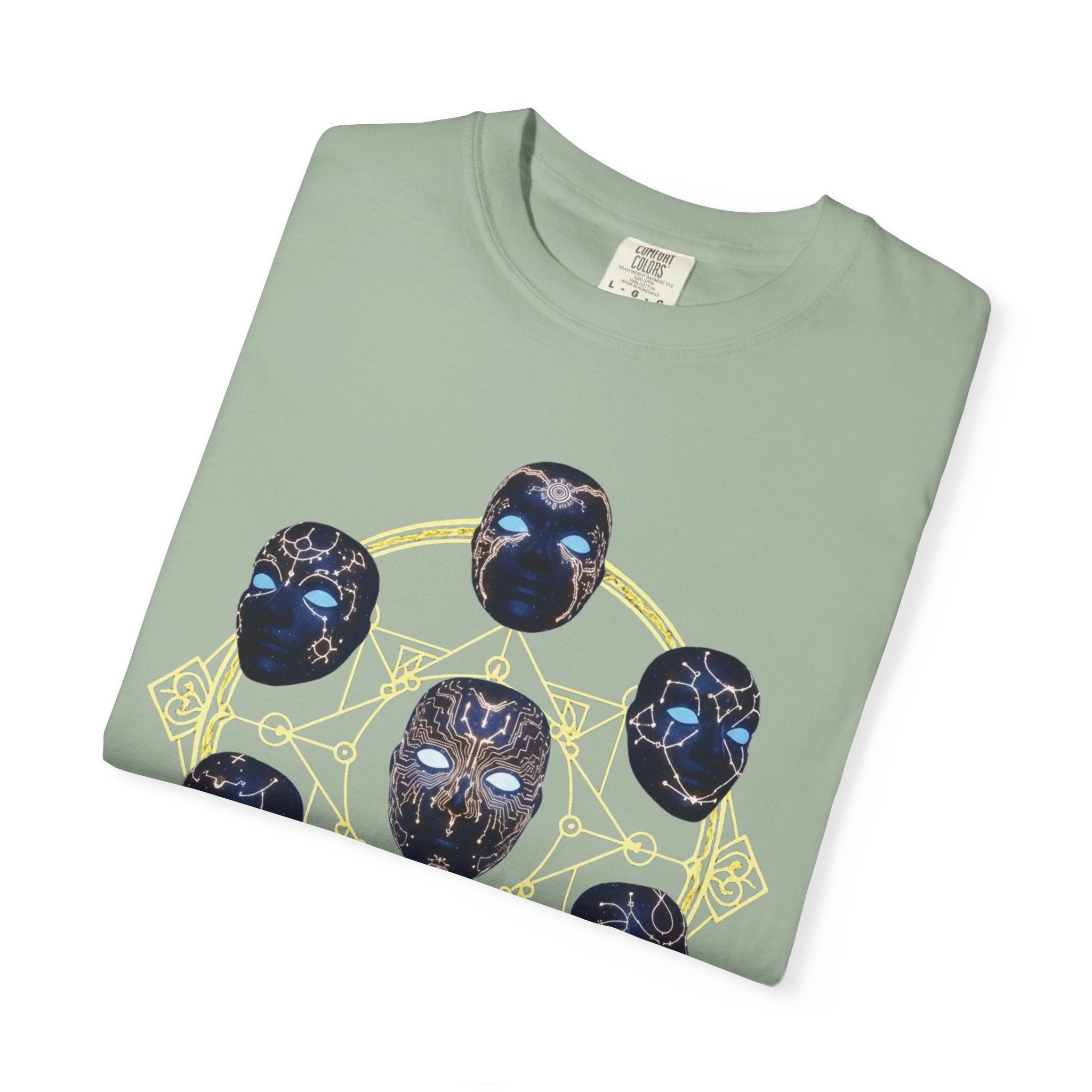 PRB Tribal Mask Circle Graphic Tee, Spiritual Afrocentric Art by Printify