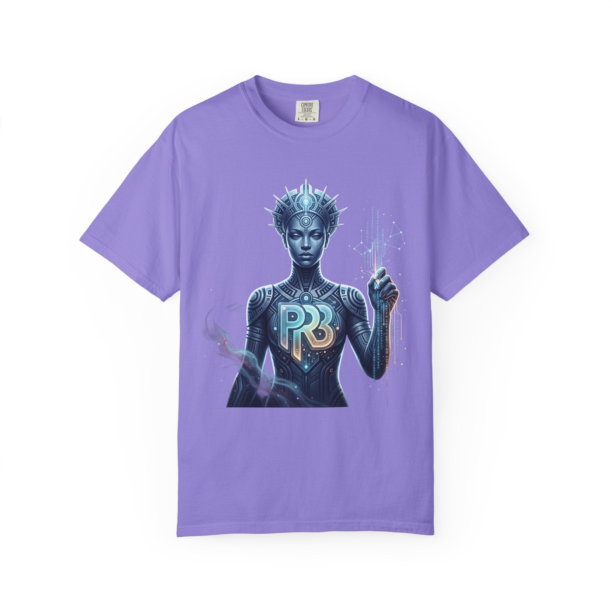 Printify PRB Divine Code Architect 4K Futuristic Blue Android with PR Chest Logo T-Shirt - T-Shirt