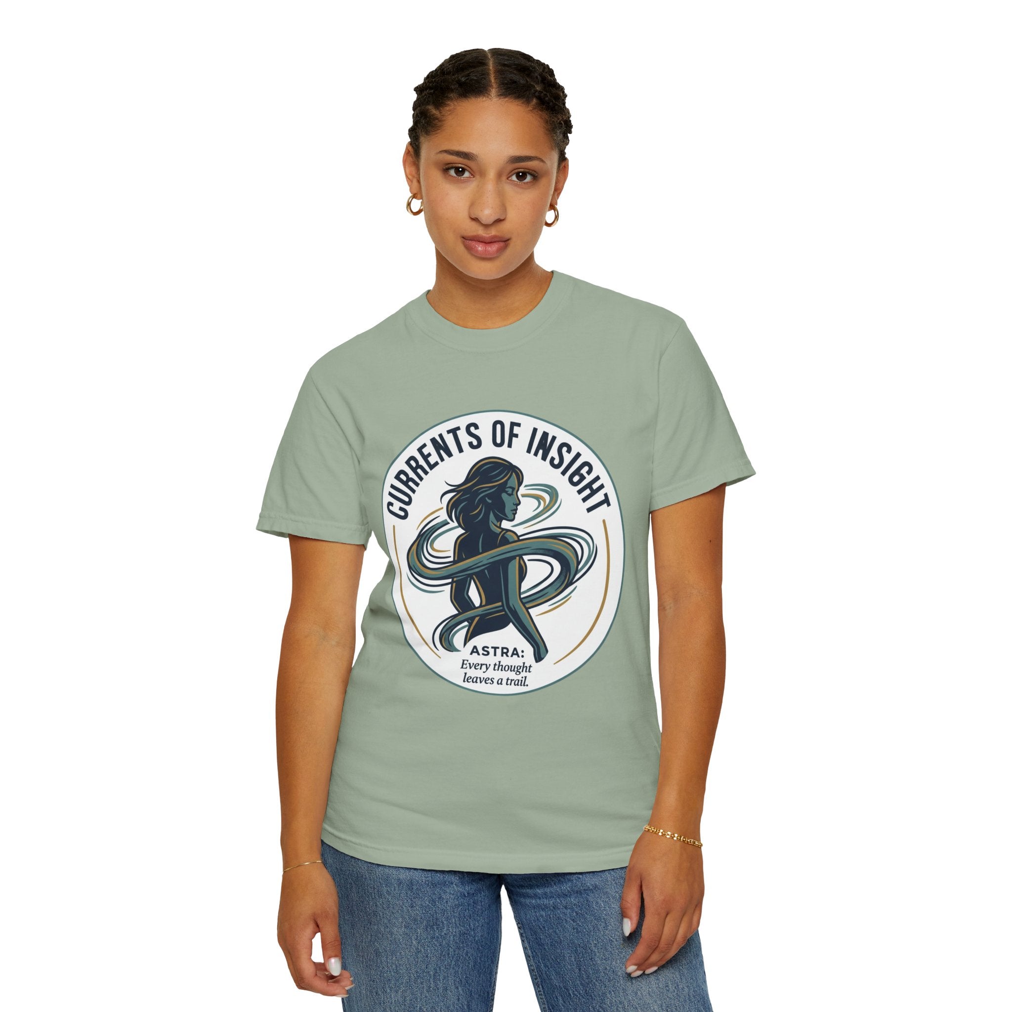 Power Runs Black Currents of Insight T-Shirt — 'Astra: Every thought leaves a trail' Graphic Tee by Power Runs Black