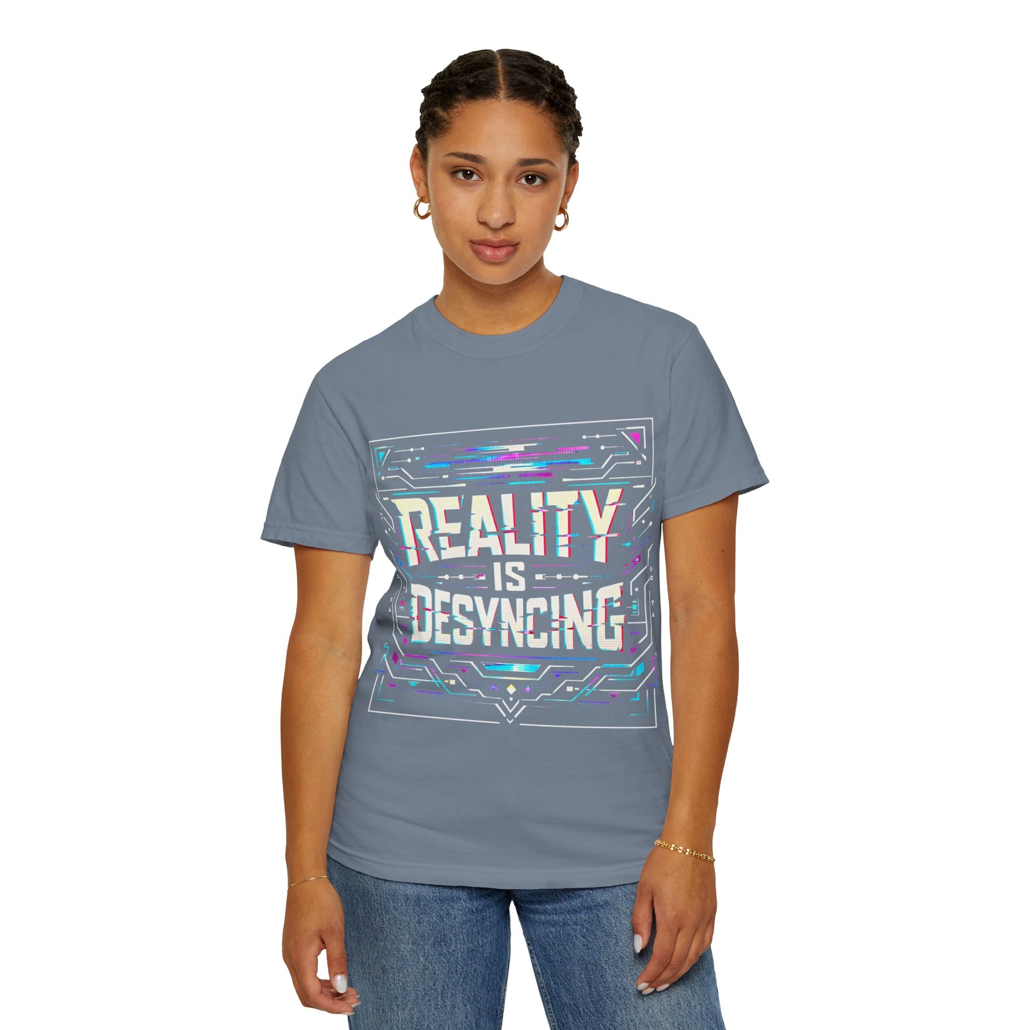Power Runs Black PRB Glitchy Pastel "Reality Is Desyncing" T-Shirt by Printify