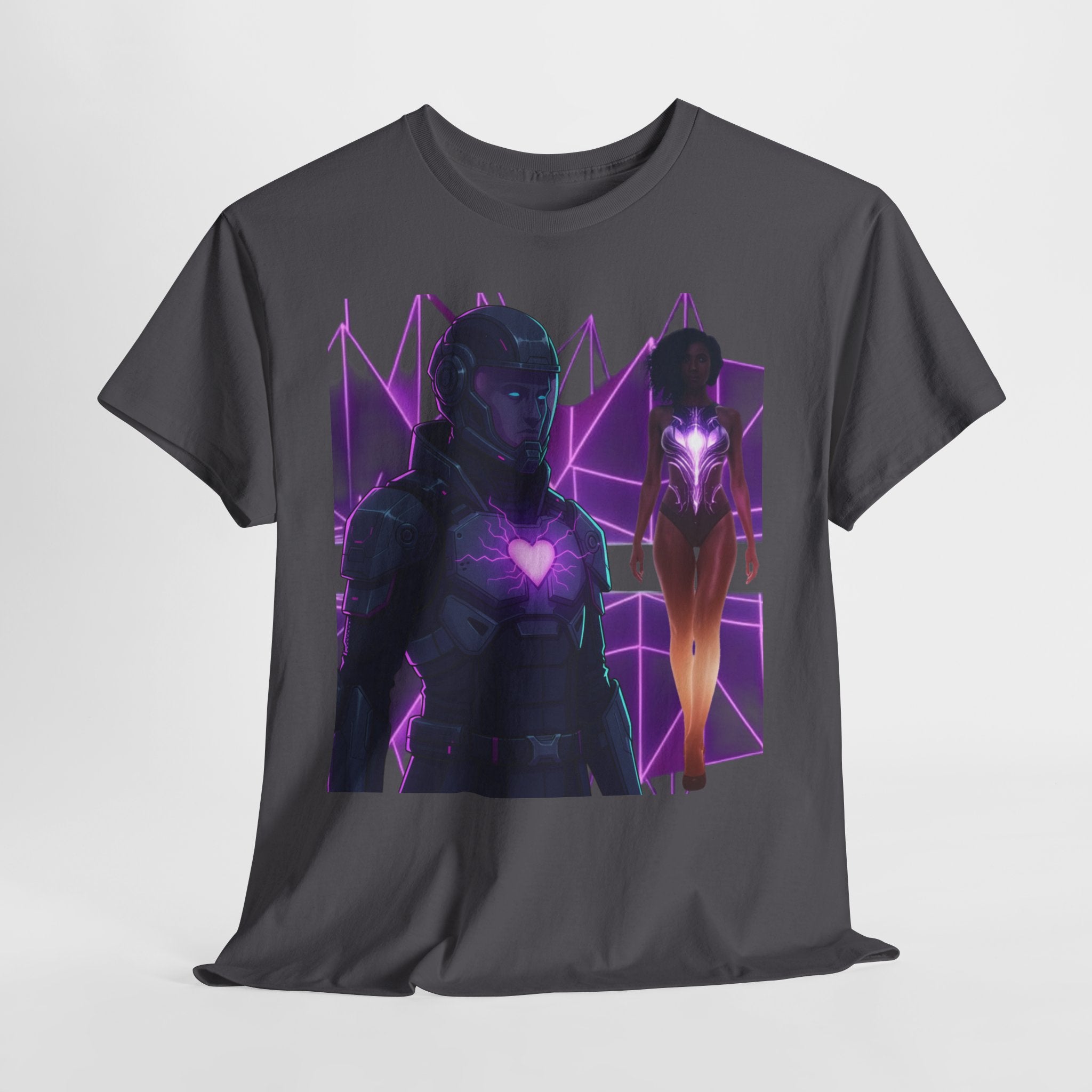 Power Run Black PRB Pretty Rich Bitch The Collection Purple Heart Cyberpunk Knight T-Shirt | Futuristic Armor Sci‑Fi Tee by Printify