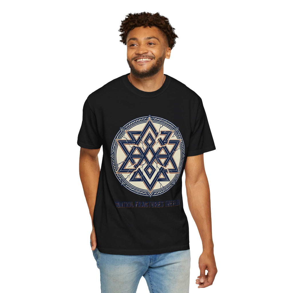 Power Runs Black PRB Geometric Star Mandala T-Shirt — "Control Fractures the Flow" Graphic Tee by Power Runs Black