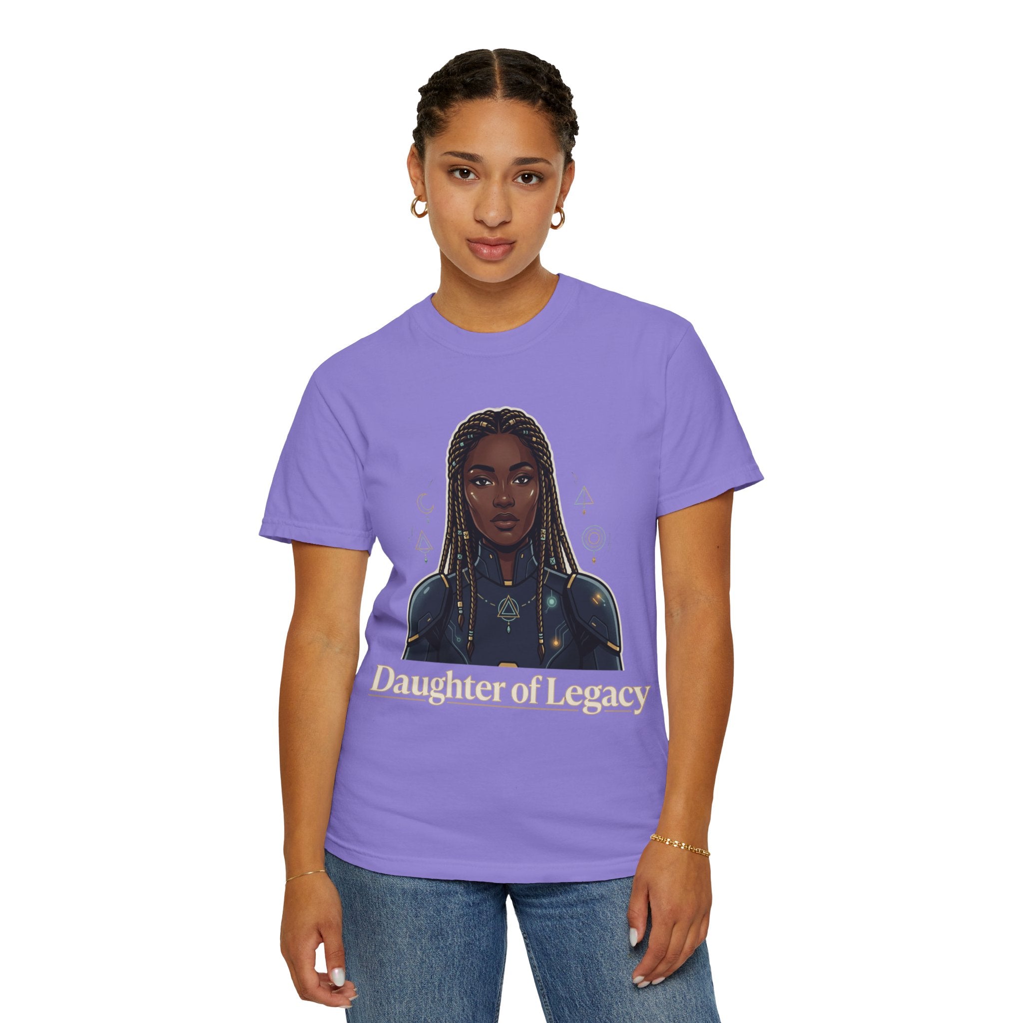 Power Runs Black Daughter of Legacy Graphic T-Shirt | Black Girl Magic Portrait Tee by Printify