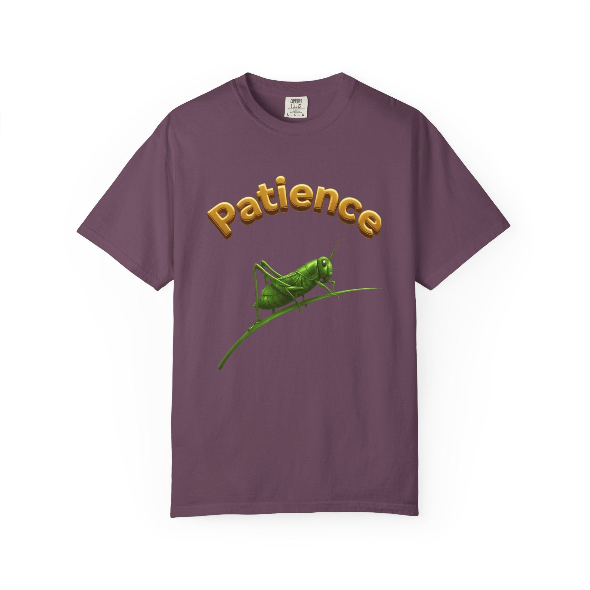 PRB Patience Grasshopper T-shirt | Green Grasshopper Illustration, Positive Quote by Power Runs Black