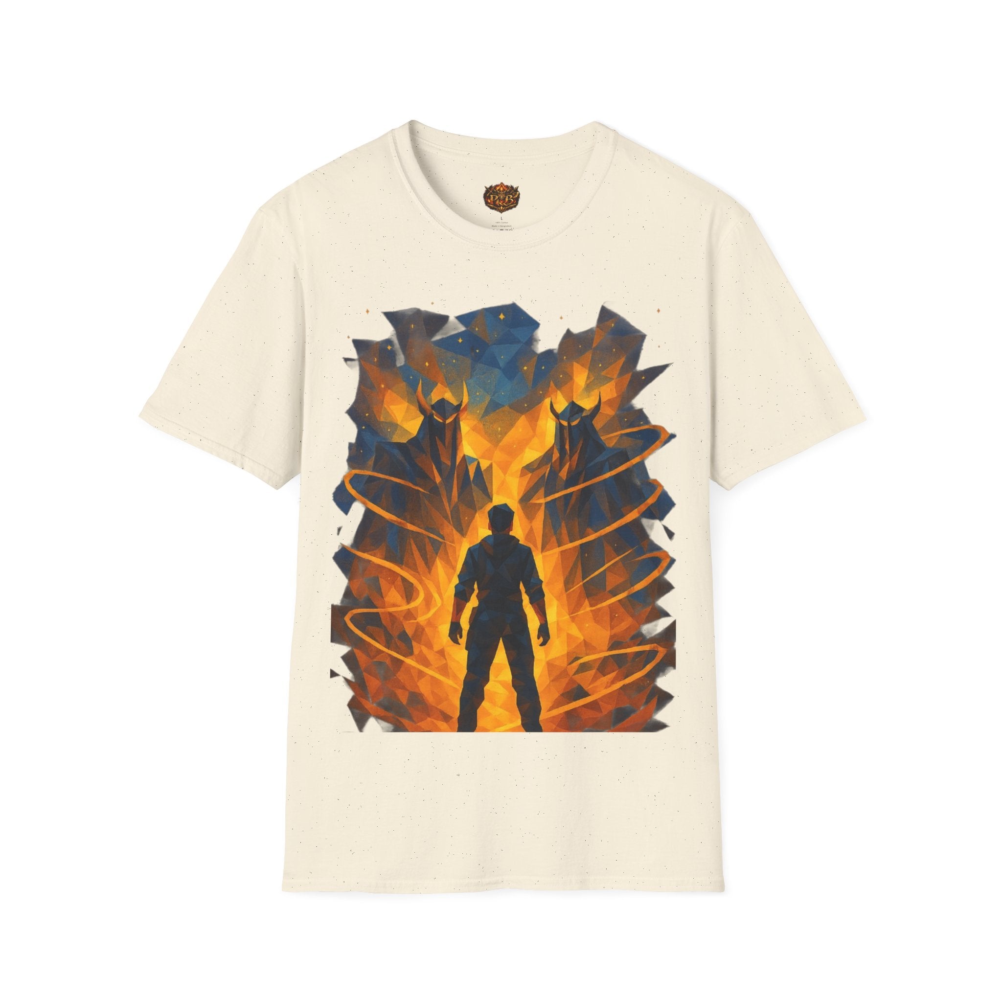 PRB Flame Silhouette Warrior T-Shirt | Fiery Geometric Backdrop by Power Runs Black