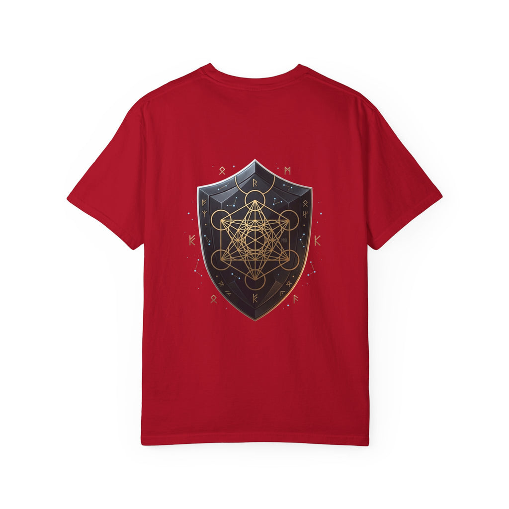 Power Runs Black Mystic Compass Disc T-Shirt — Geometric Gold & Black Emblem Tee by Printify