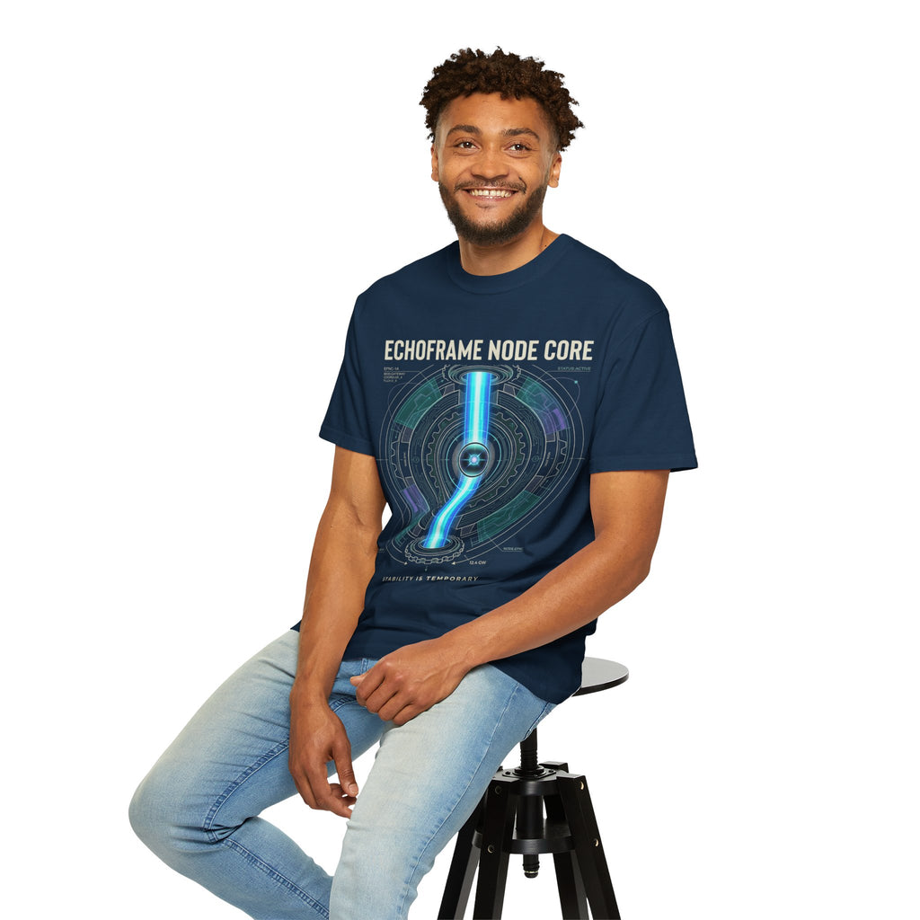 Power Runs Black PRB Echoframe Node Core T-Shirt — Futuristic Tech Graphic Tee by Power Runs Black