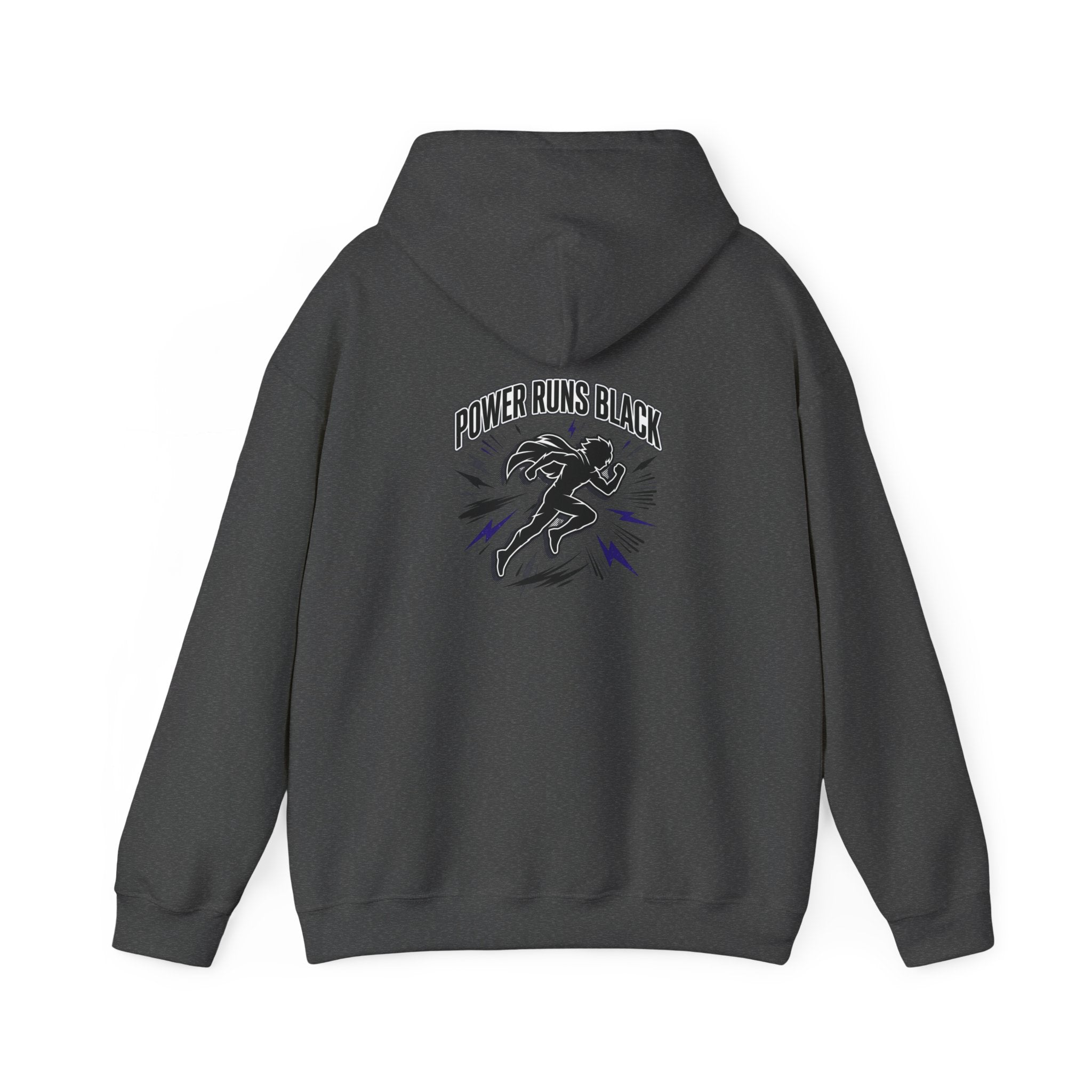 Power Runs Black Hoodie — Bold Graphic Athletic Streetwear by Printify