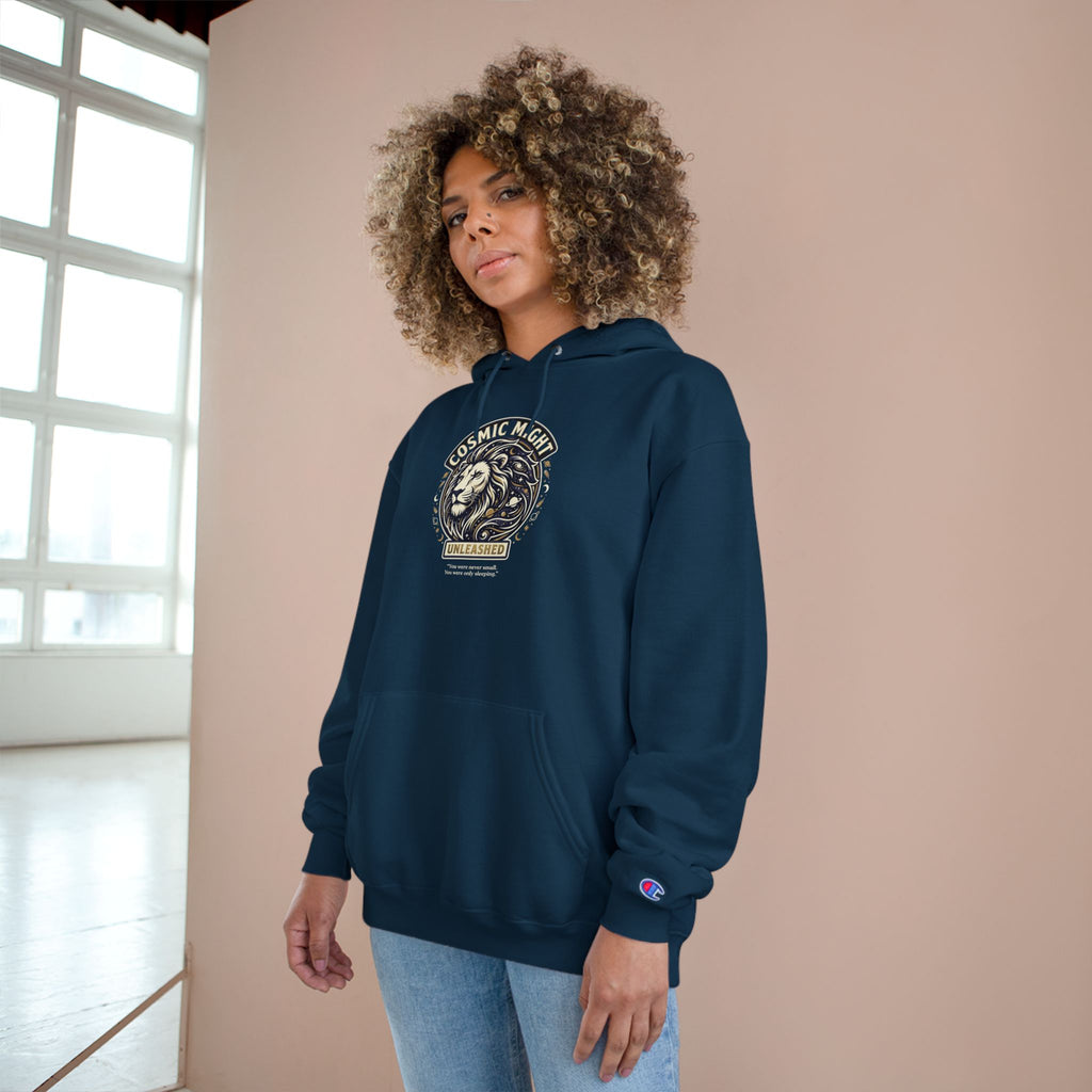 PRB Starforged Flex Cosmic Might Unleashed Lion Crest Hoodie — 'Unleashed' Athletic Champion Graphic Hoodie by Power Runs Black