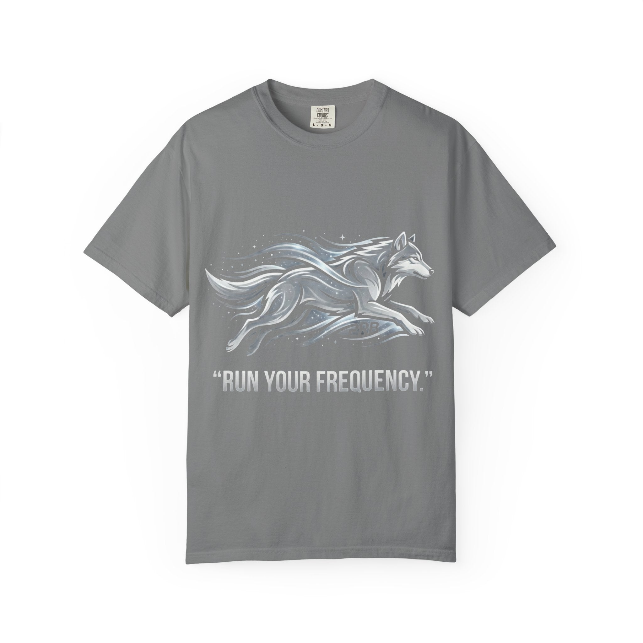 Wolf Graphic T-Shirt — 'Run Your Frequency' Motivational Tee by Printify