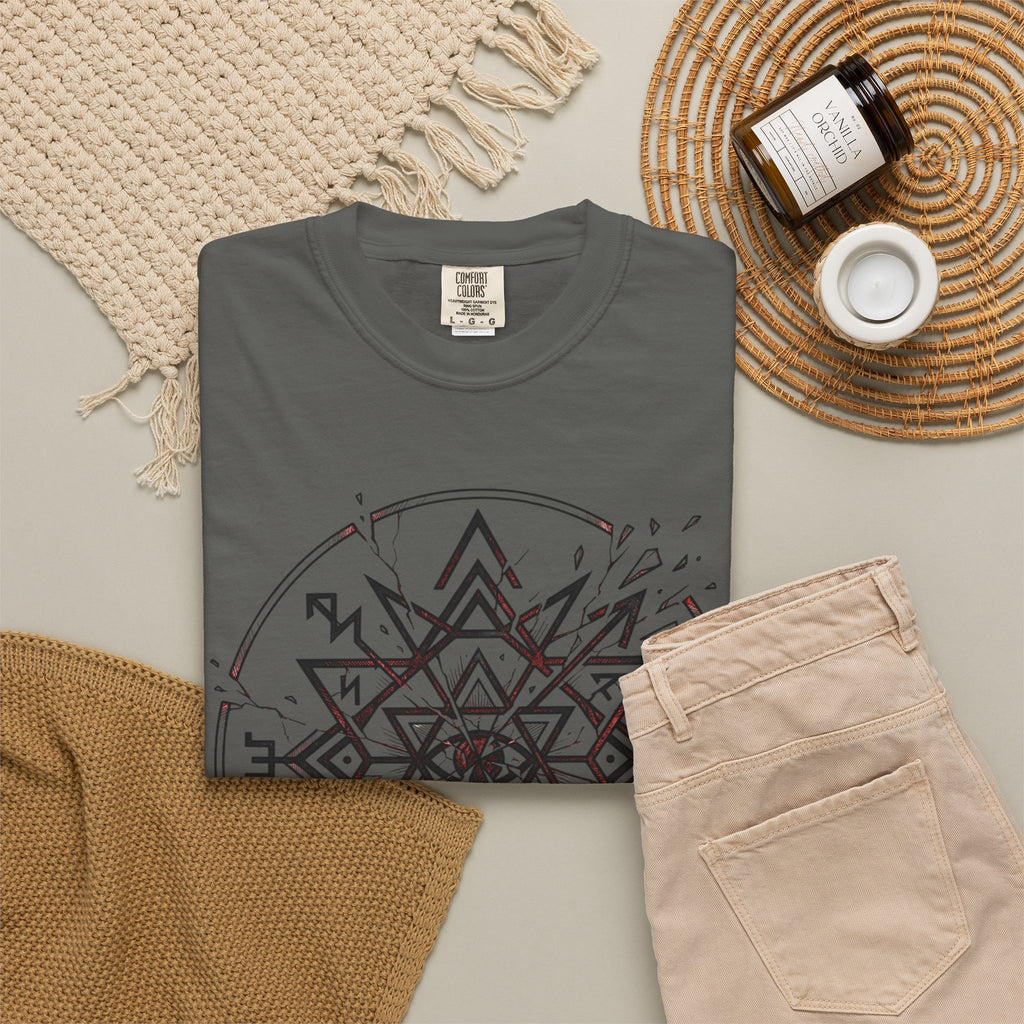 Power Runs Black PRB Eryx Tal Geometric Mandala T-Shirt — Symmetric Star Graphic Tee by Printify
