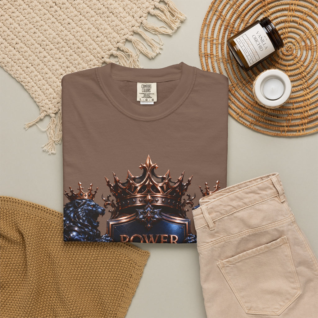 Power Runs Black Crest T-shirt | Heraldic Lion Shield Tee by Power Runs Black