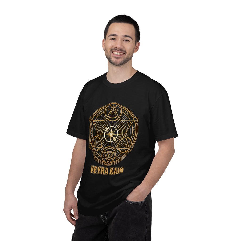 Power Runs Black PRB — Veyra Kain Geometric Sigil Tee with “Too Much Becomes Ruin” Graphic T-Shirt by Printify