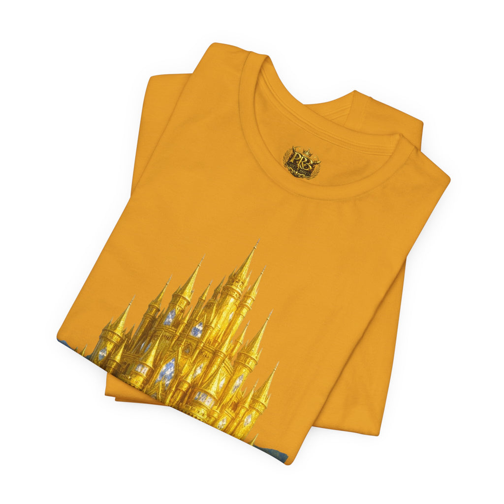 PRB Golden Fantasy Castle Tee | Magical Kingdom Illustration, Fairytale Scene by Power Runs Black