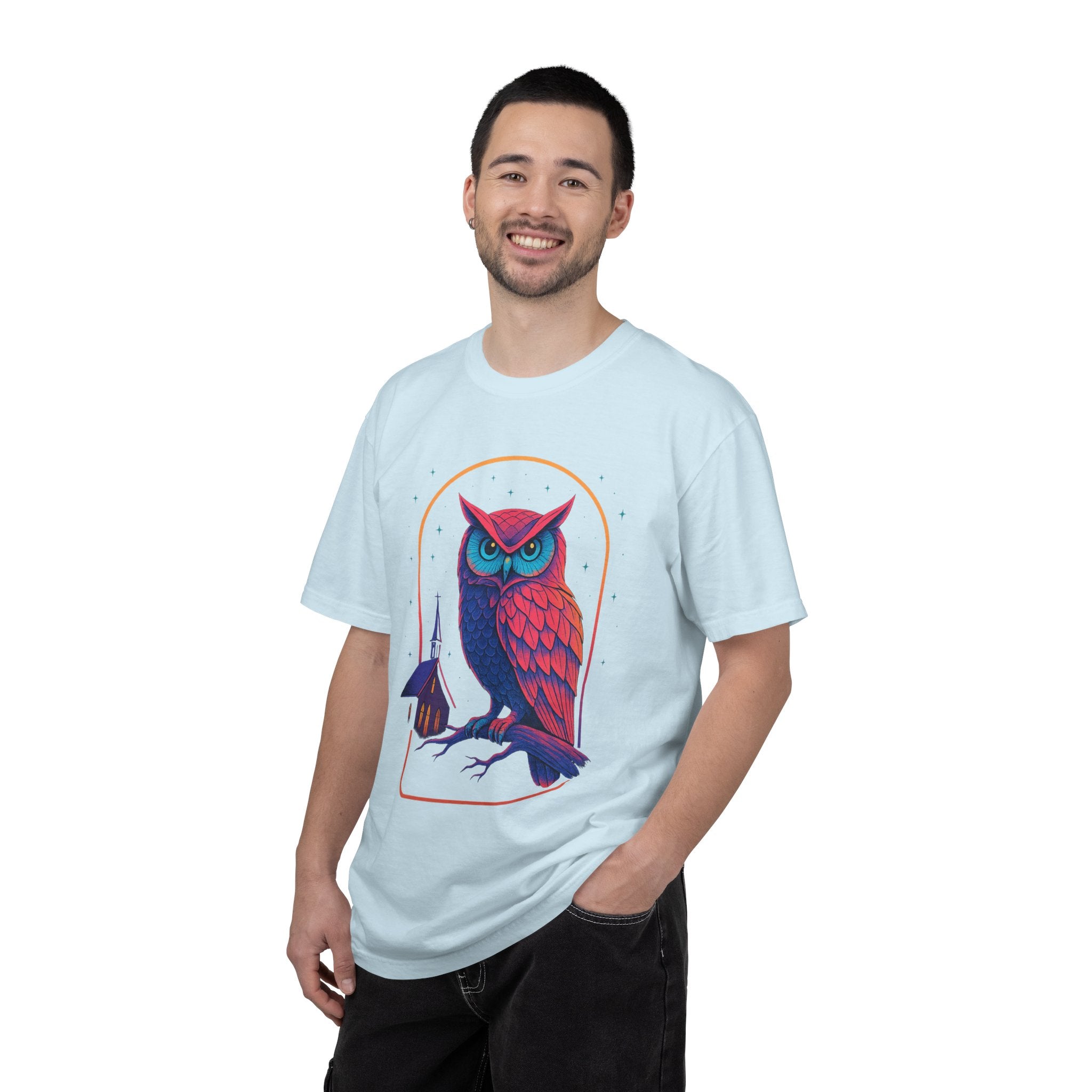 Power Runs Black PRB Neon Owl Illustration T-Shirt | Night Church Graphic Tee by Power Runs Black
