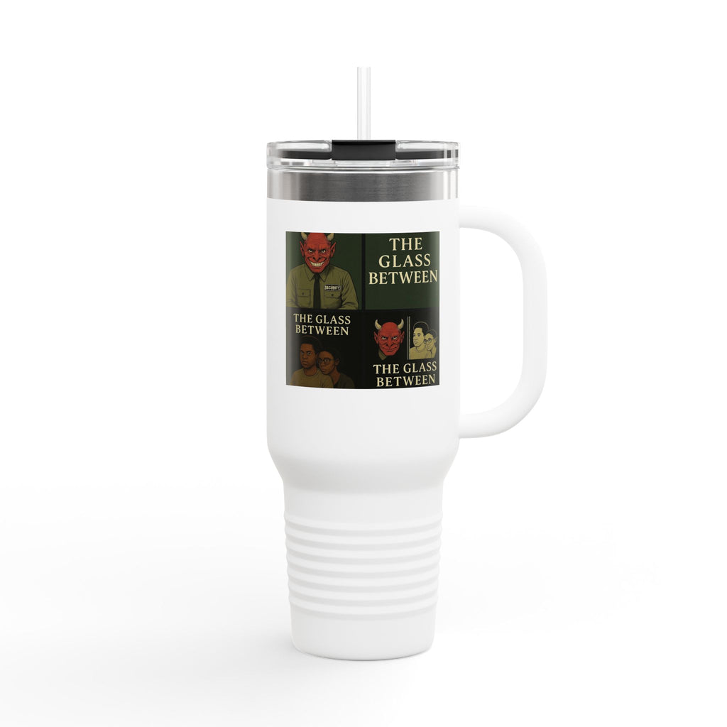 PRB The Glass Between collage travel mug | 40oz insulated tumbler by Power Runs Black
