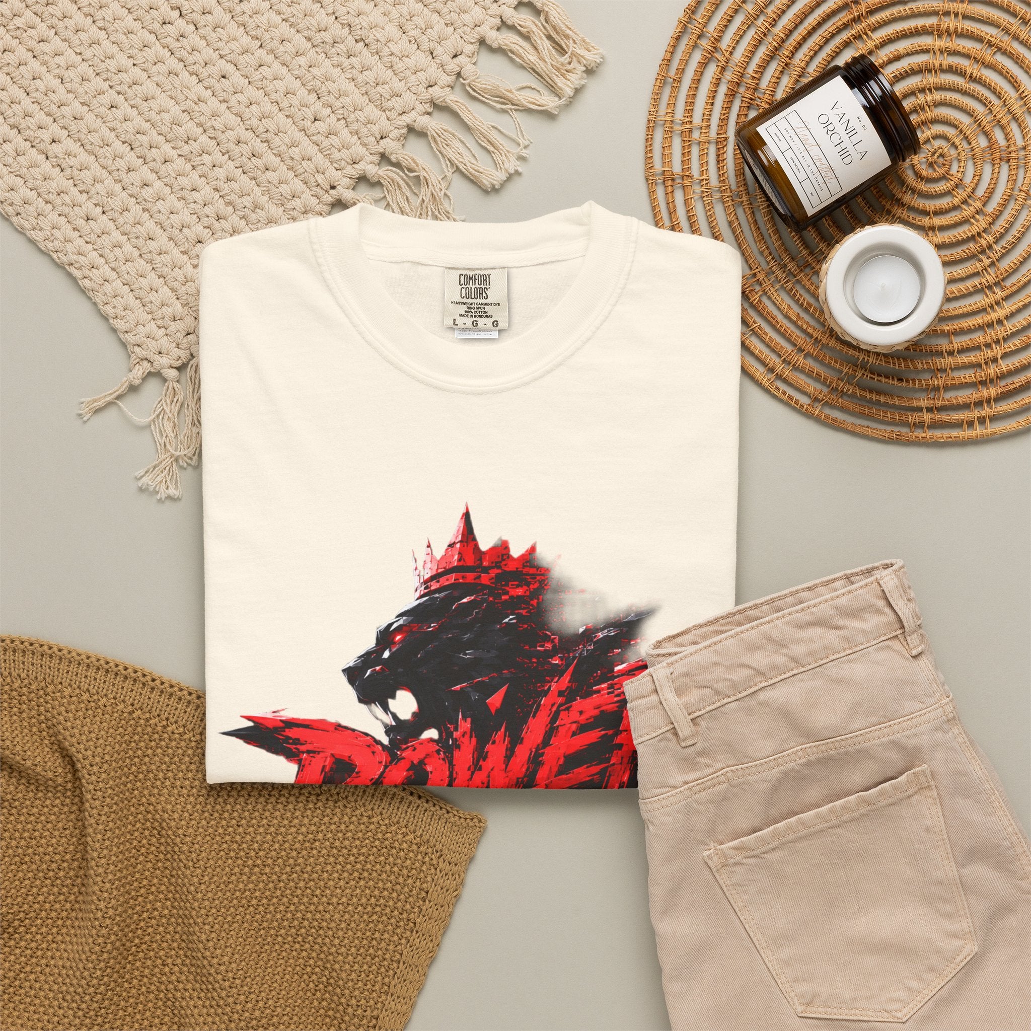 Power Runs Black T-shirt | Wolf Silhouette, Red Black Graphic Tee by Power Runs Black