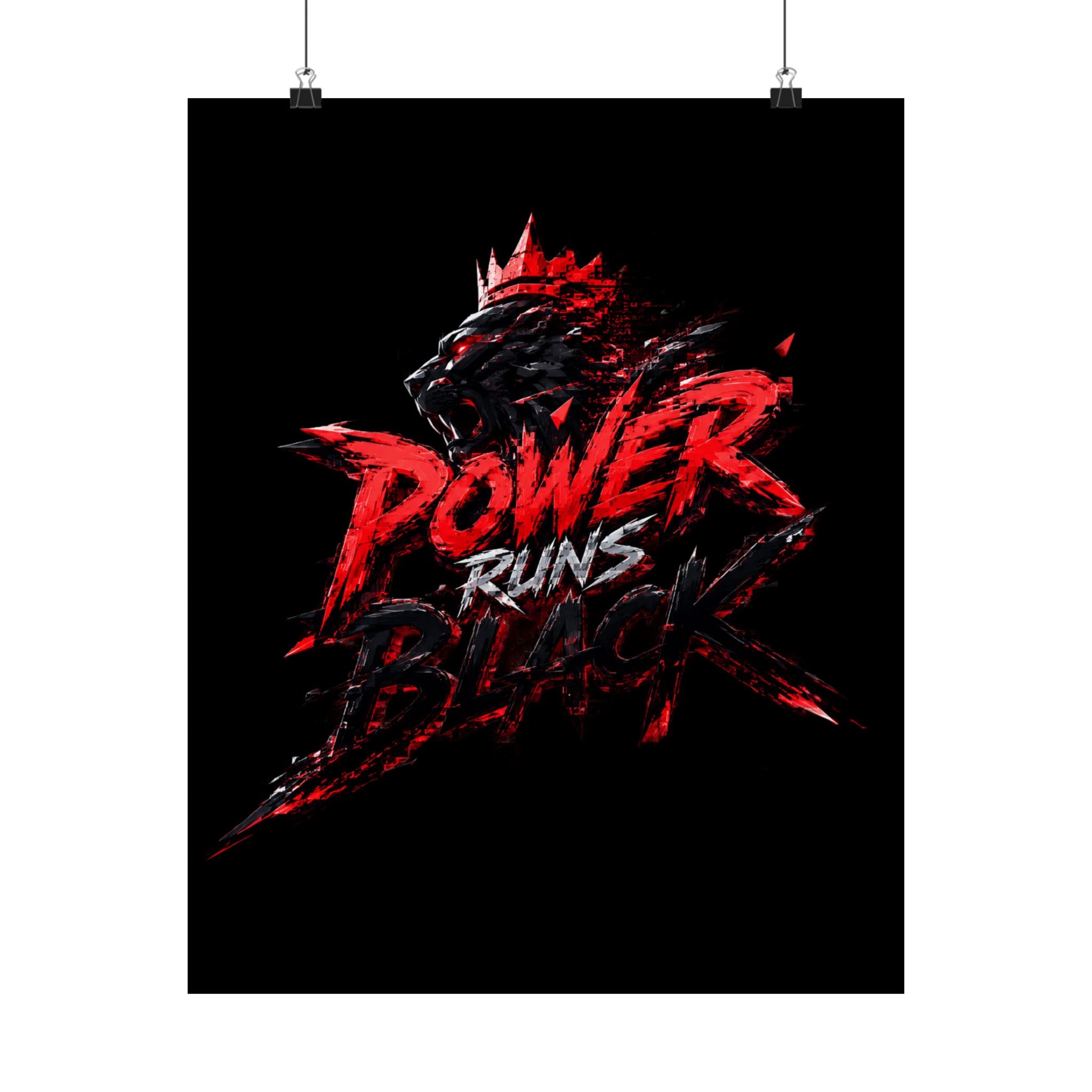 Power Runs Black Matte Poster — Red Panther Skull Graphic Wall Art by Power Runs Black