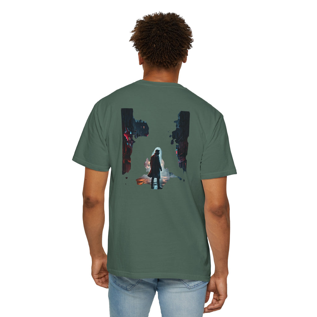 Syndication Loop Cyberpunk Portrait Tee — Tech-Noir Graphic T-Shirt | Power Runs Black by Printify