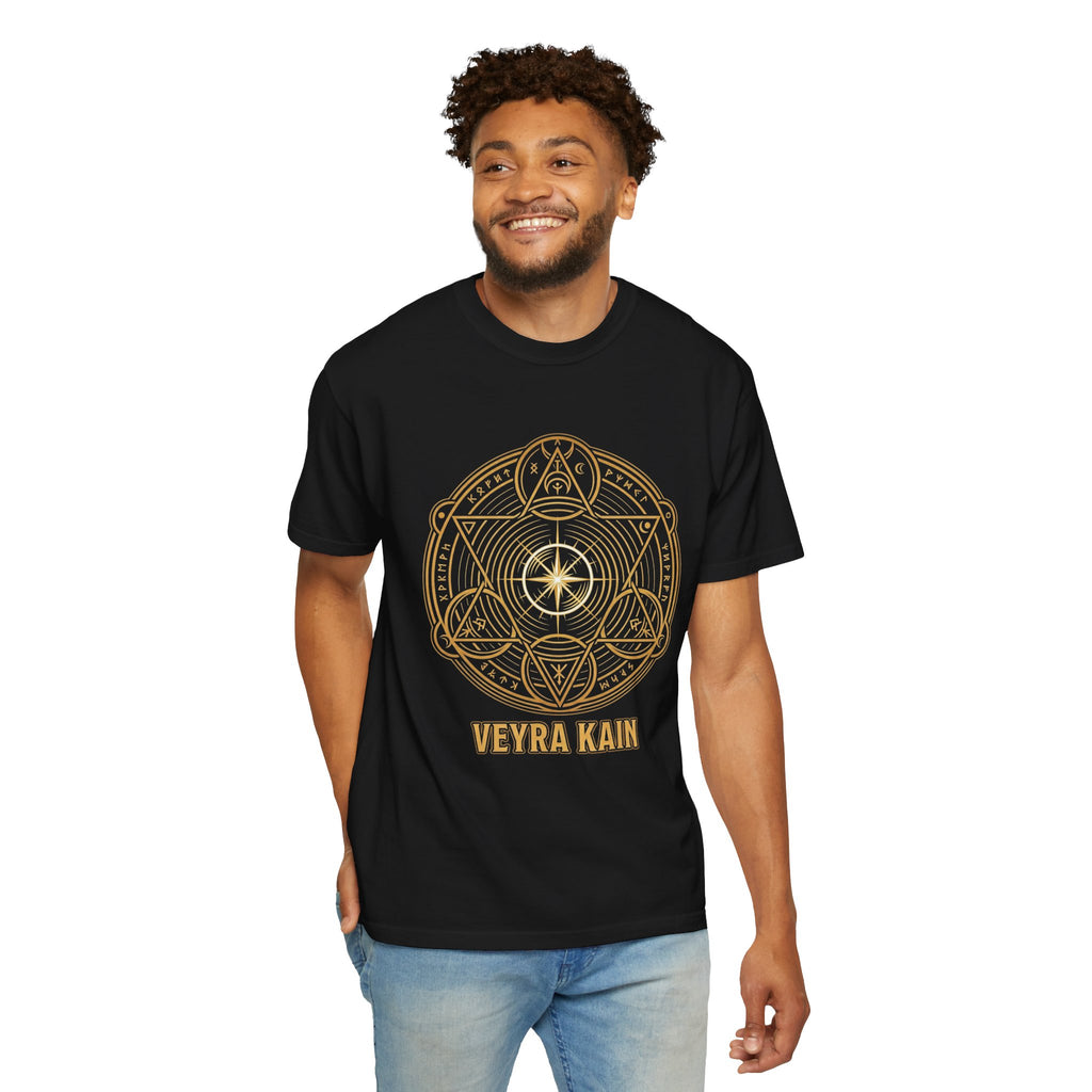 Power Runs Black PRB — Veyra Kain Geometric Sigil Tee with “Too Much Becomes Ruin” Graphic T-Shirt by Printify