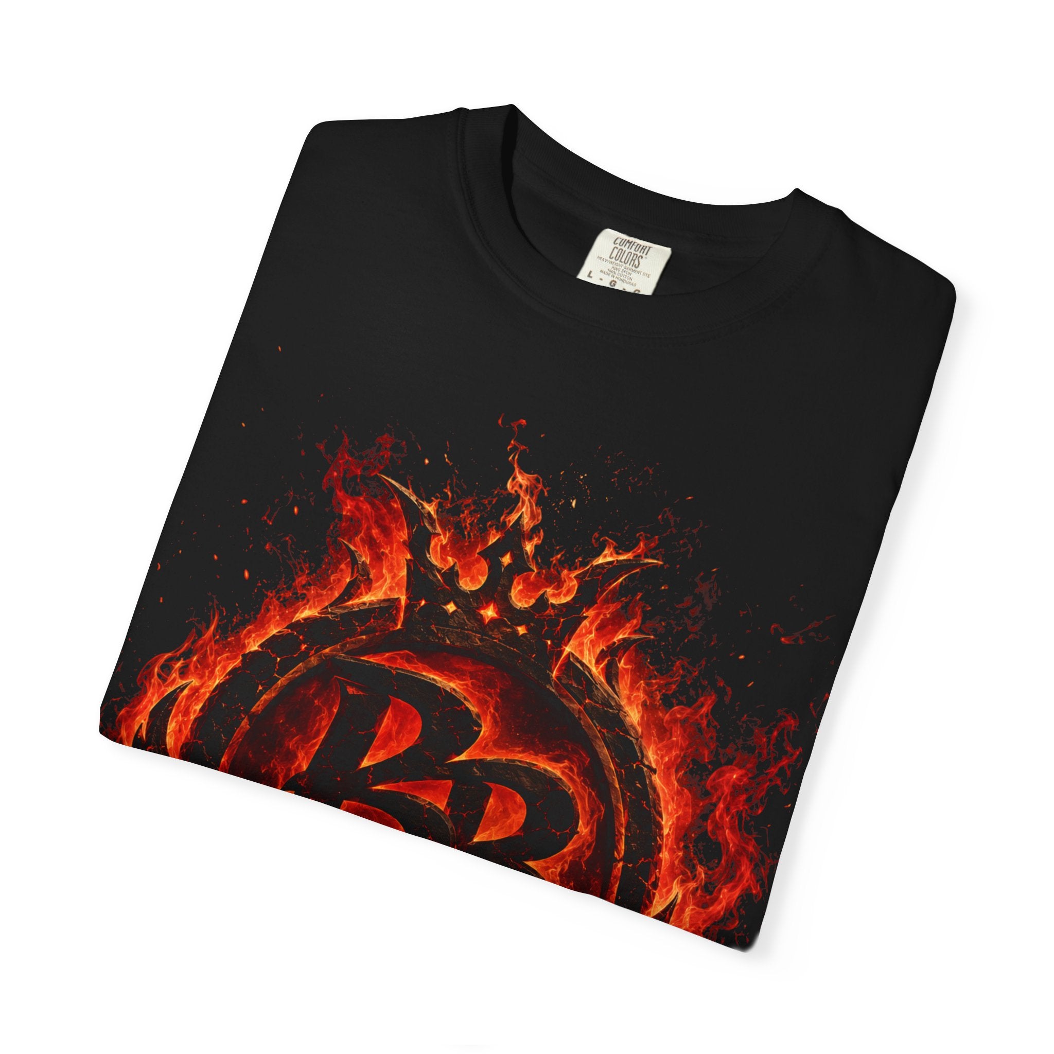 Power Runs Back PRB Flame Logo T-shirt | Fiery Emblem Tee, Grunge Rock Chic by Power Runs Black