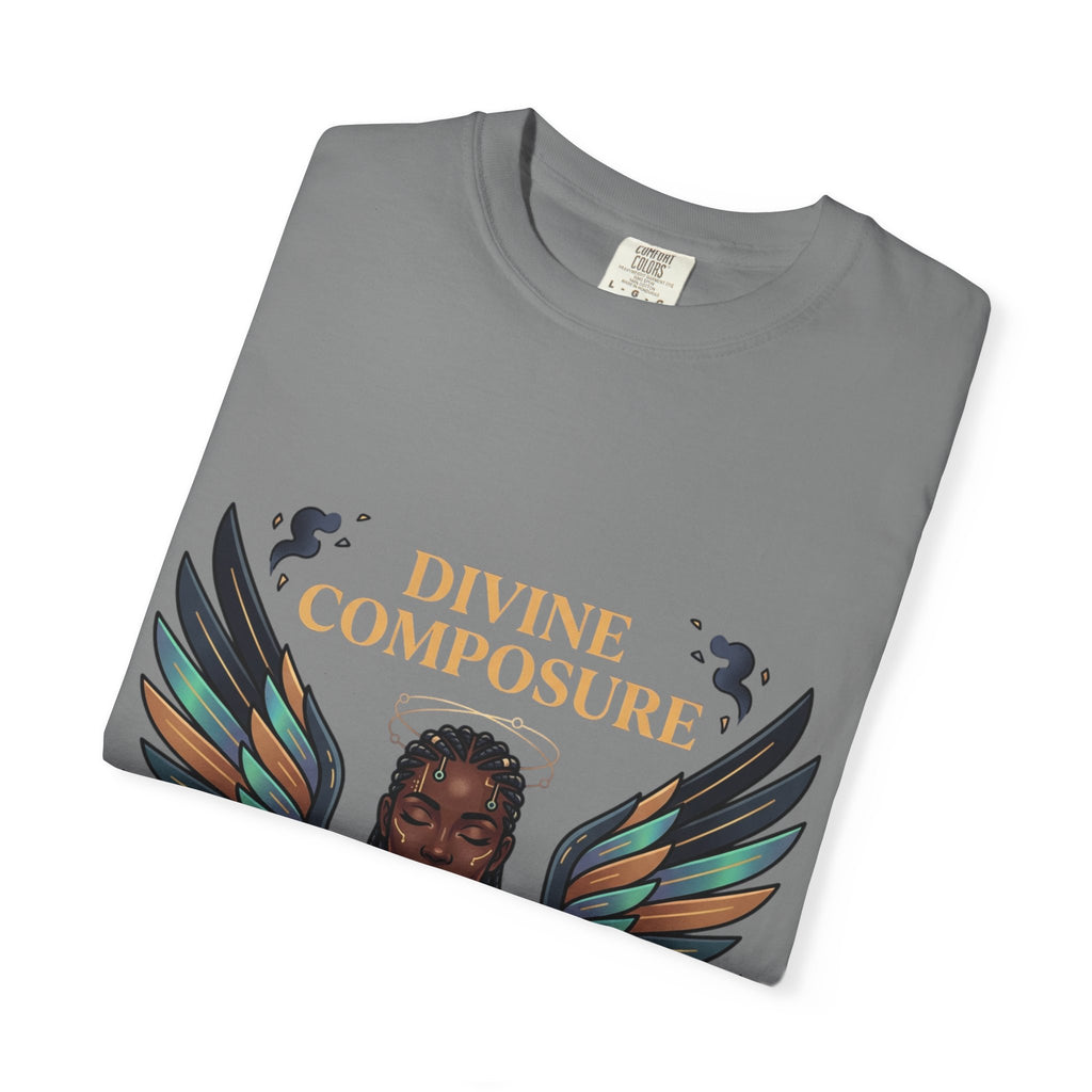 Power Runs Black Divine Composure T-Shirt — Angel Wing Graphic Tee by Printify