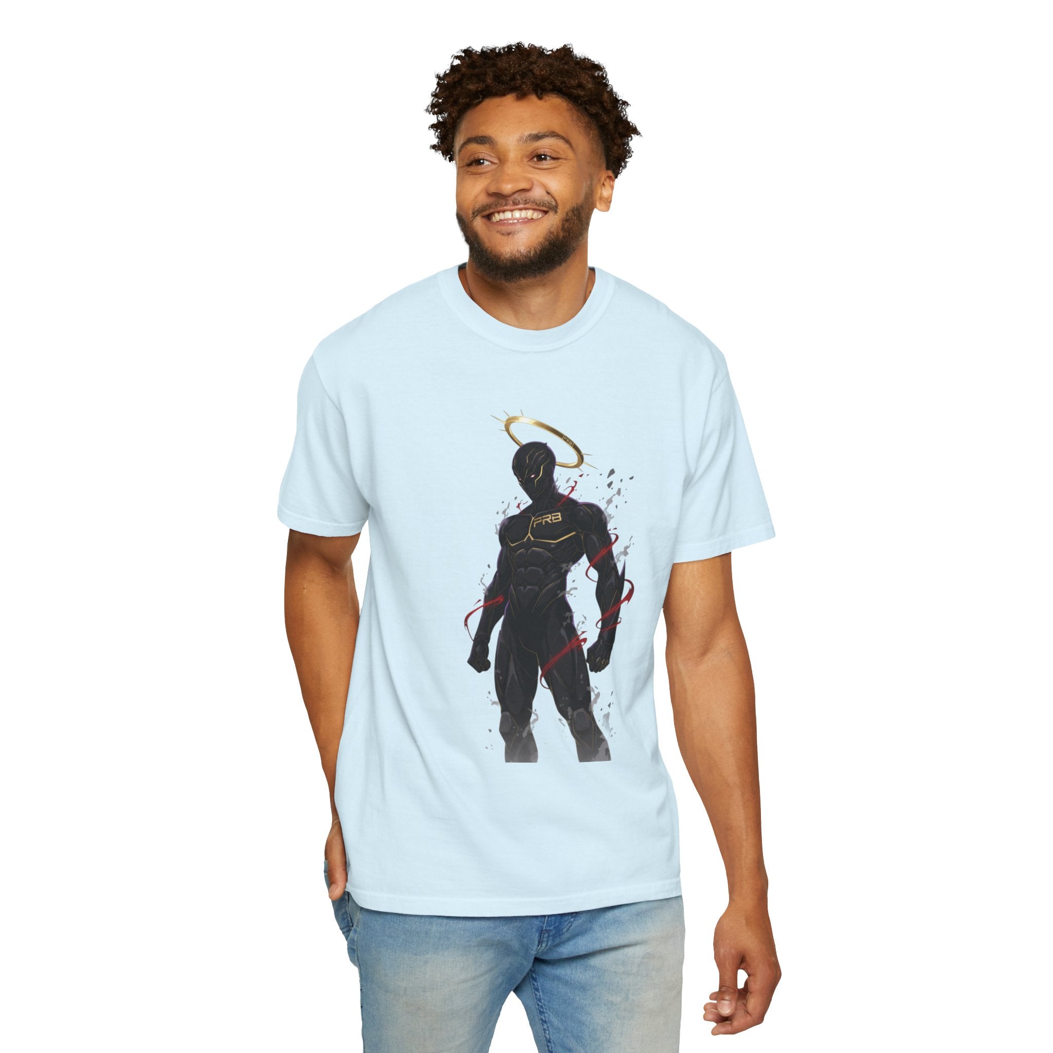 PRB Shadow Hero Graphic T-Shirt — Haloed Vigilante Illustration by Printify