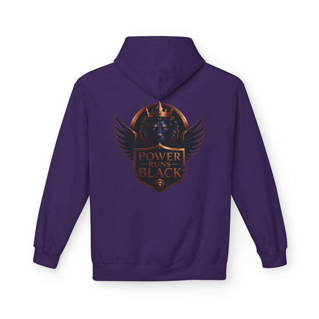 Power Runs Black crest hoodie | medieval shield with lions and wings by Power Runs Black