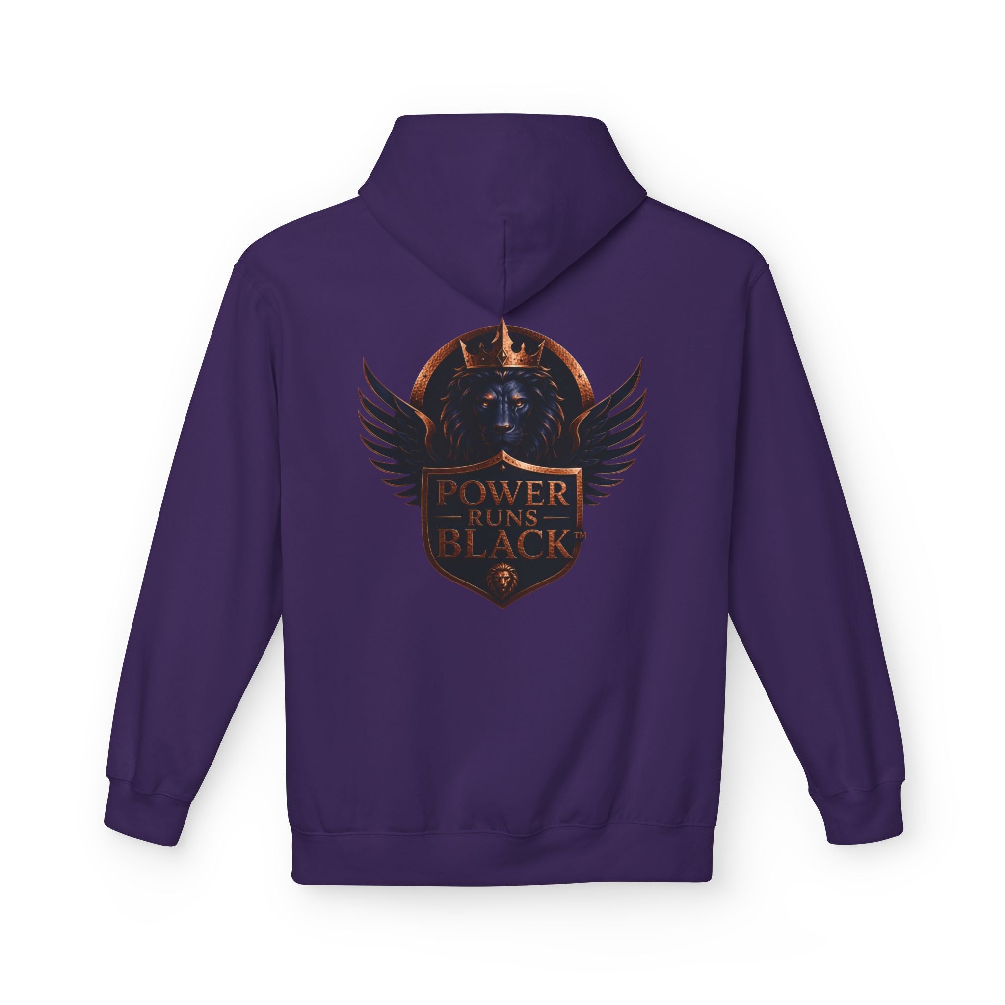 Power Runs Black crest hoodie | medieval shield with lions and wings by Power Runs Black