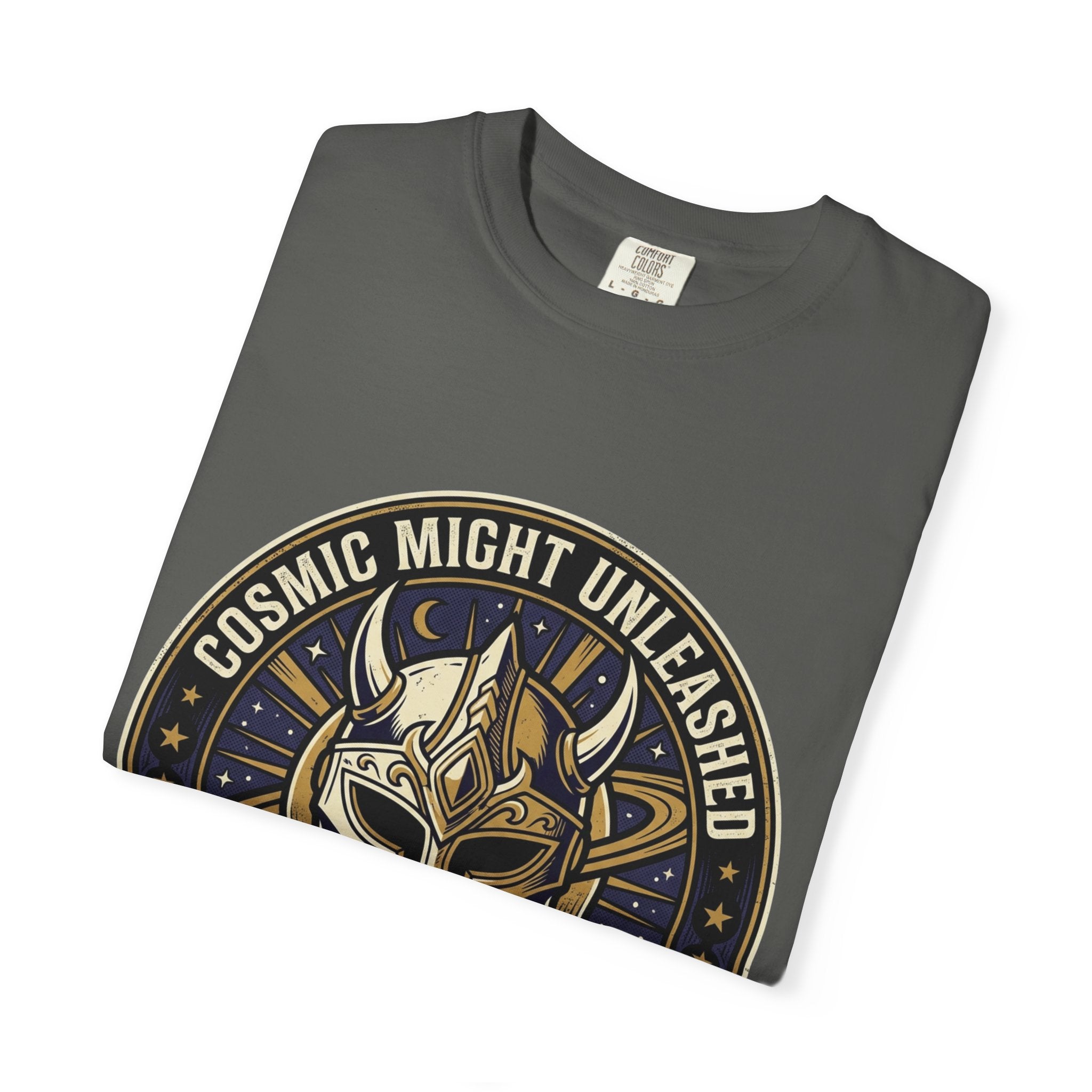 PRB Starforged Flex Cosmic Might Unleashed T-Shirt — Mythic Helmet Graphic Tee by Power Runs Black