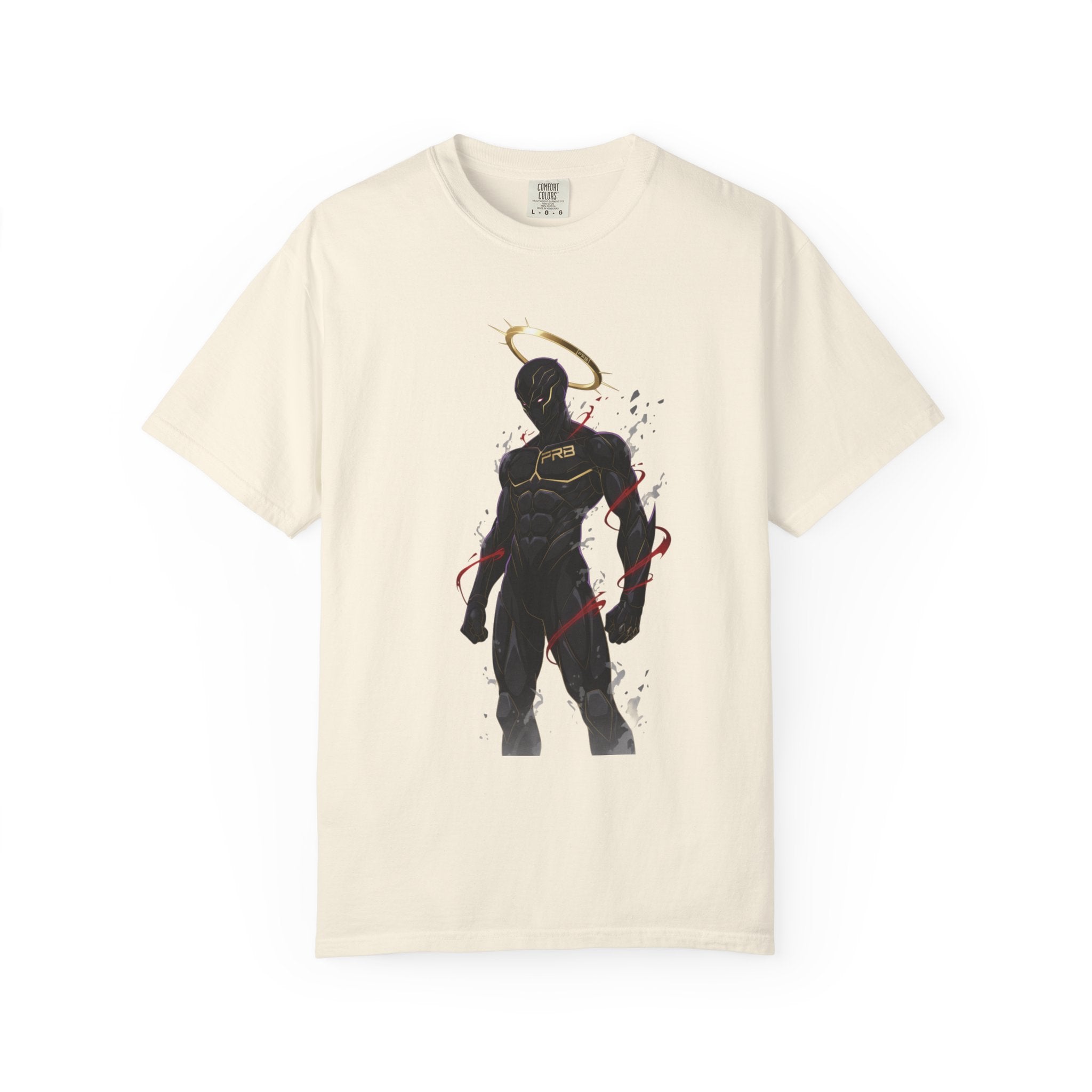 PRB Shadow Hero Graphic T-Shirt — Haloed Vigilante Illustration by Printify