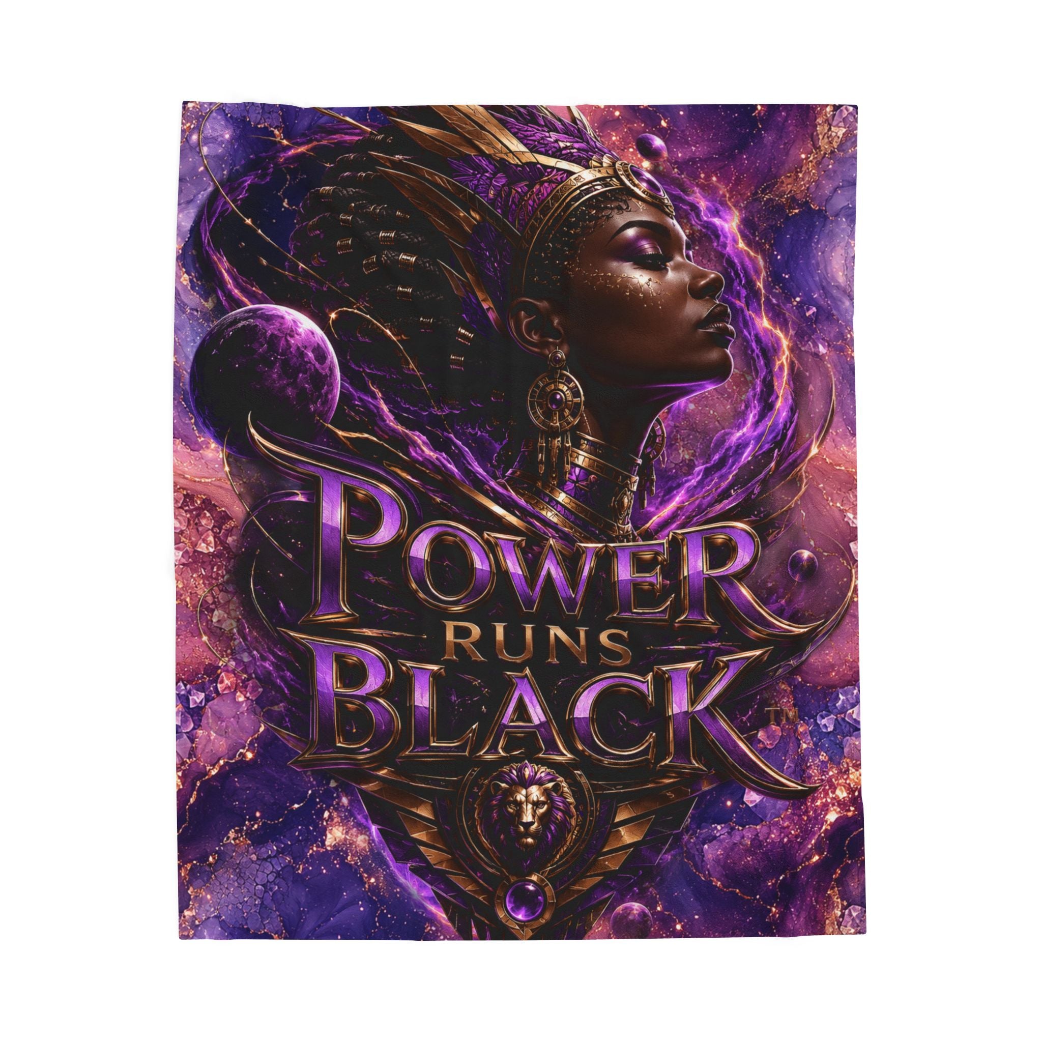 Power Runs Black Velveteen Plush Blanket - "Power Runs Black" Inspirational Afrocentric Throw Blanket by Power Runs Black
