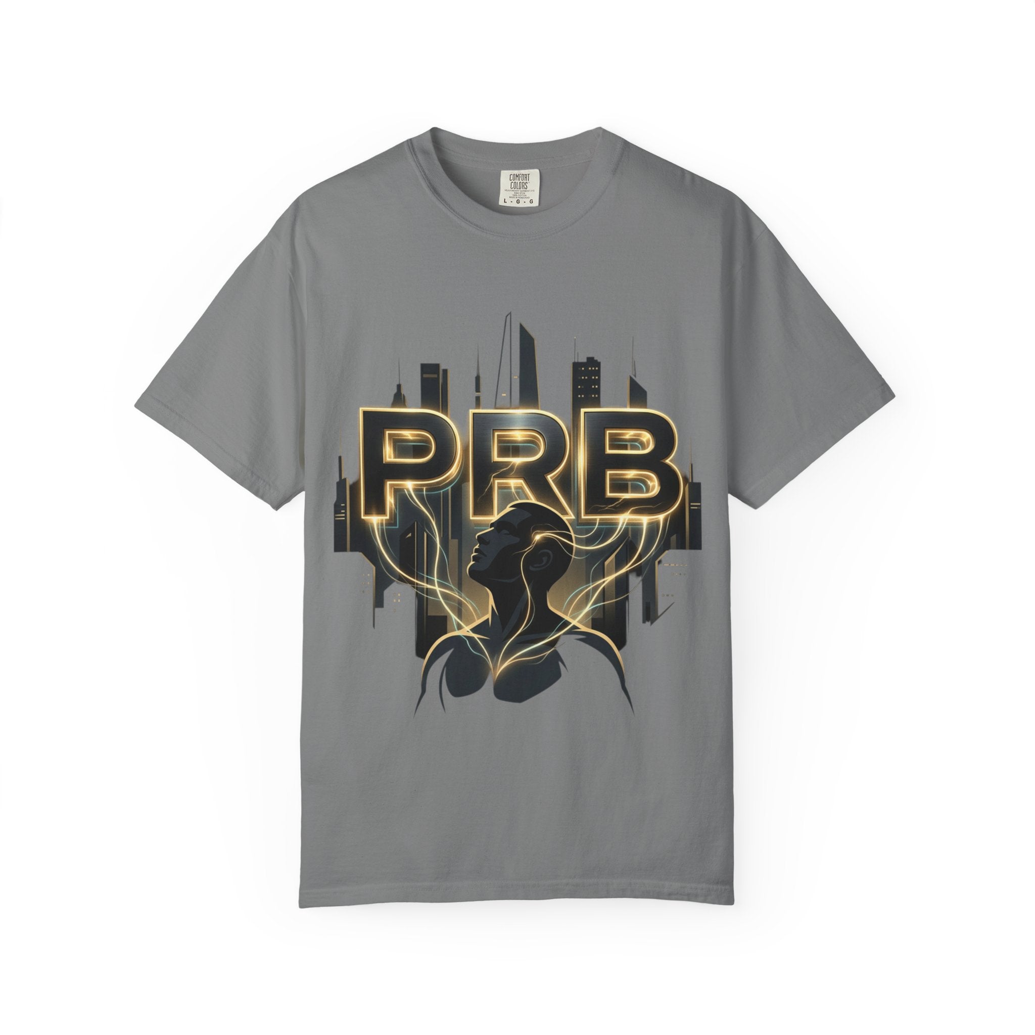 PRB Cityscape Graphic T-Shirt | Black & Gold Urban Streetwear Tee by Printify