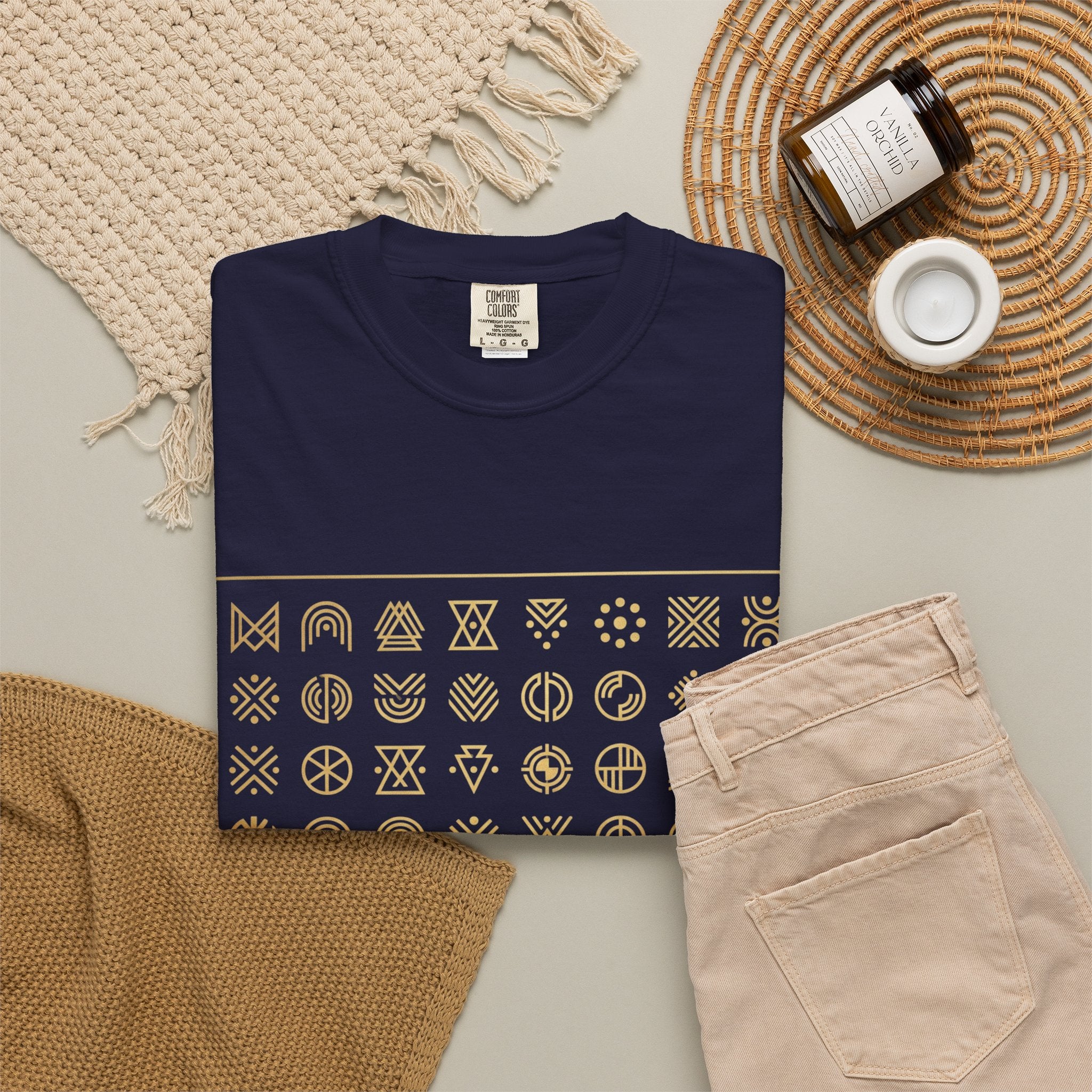 Power Runs Black PRB Symbol Grid T-Shirt — Minimal Gold Icon Graphic Tee by Printify