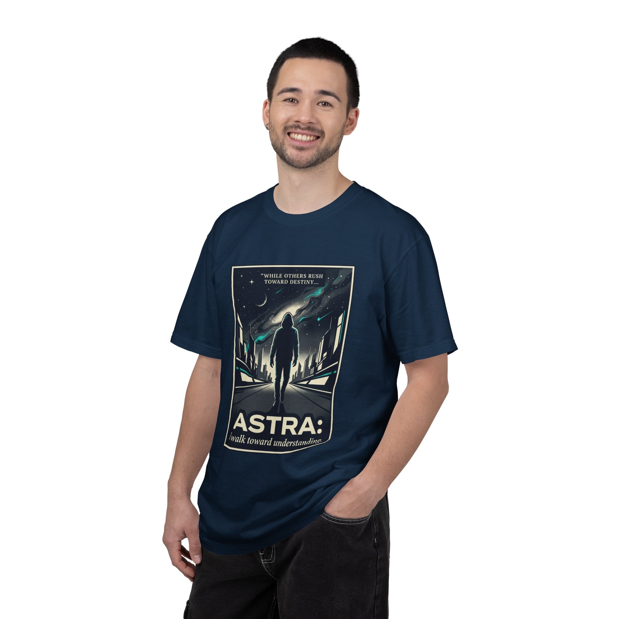 Power Runs Black Astra Sci‑Fi Graphic T-Shirt — "I walk toward understanding" Poster Design by Power Runs Black