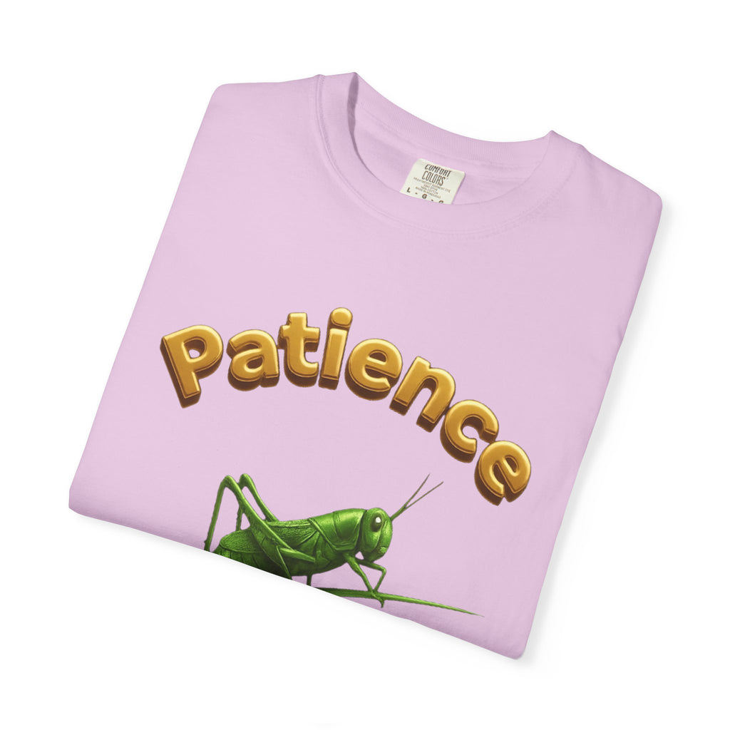 PRB Patience Grasshopper T-shirt | Green Grasshopper Illustration, Positive Quote by Power Runs Black