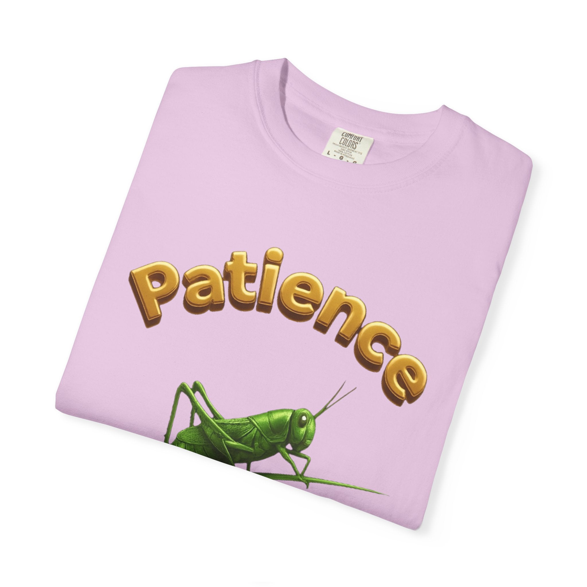 PRB Patience Grasshopper T-shirt | Green Grasshopper Illustration, Positive Quote by Printify