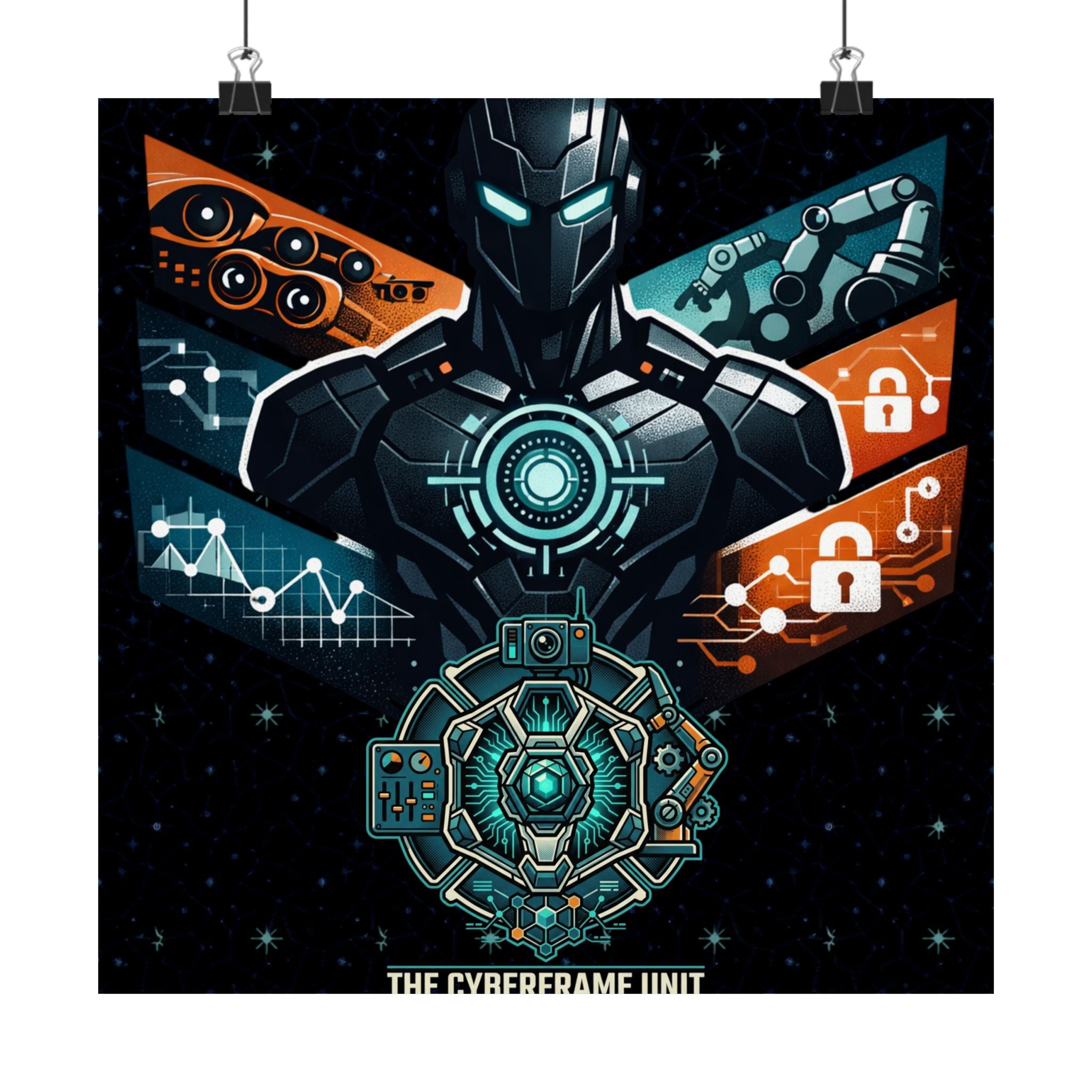 Power Runs Black Cyberframe Unit Sci‑Fi Poster — Matte Vertical by Power Runs Black