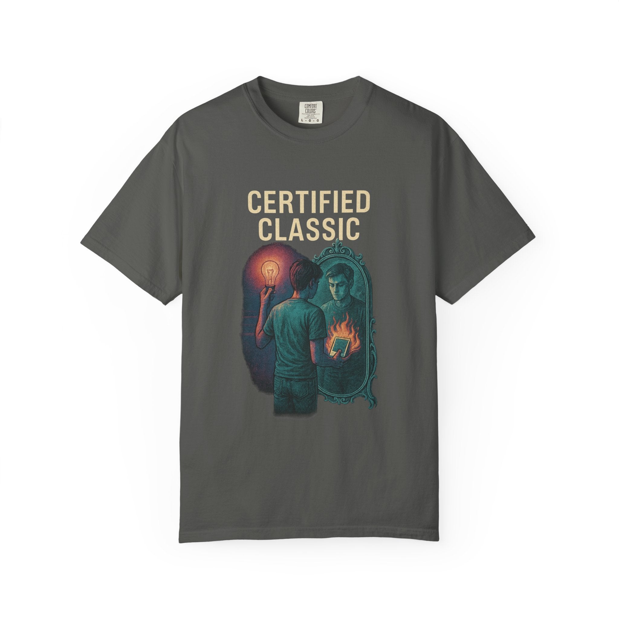 PRB Certified Classic Mirror Illustration T-shirt | Retro Mystic Artwork by Power Runs Black