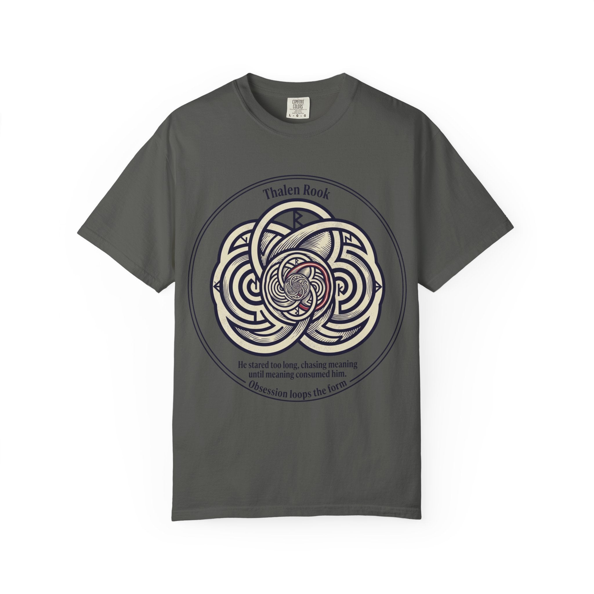 Power Runs Black PRB Thalen Rook Celtic Knot Graphic T-Shirt — "He stared too long..." Quote Tee by Power Runs Black