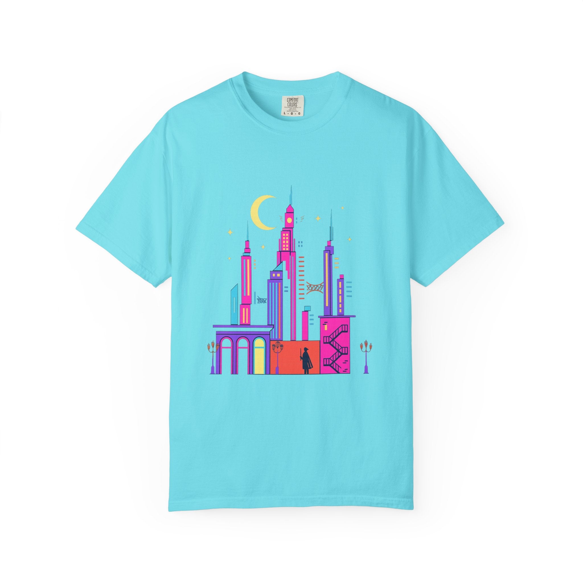 PRB Neon City Skyline T-shirt | Vibrant Urban Nightscape Tee by Power Runs Black