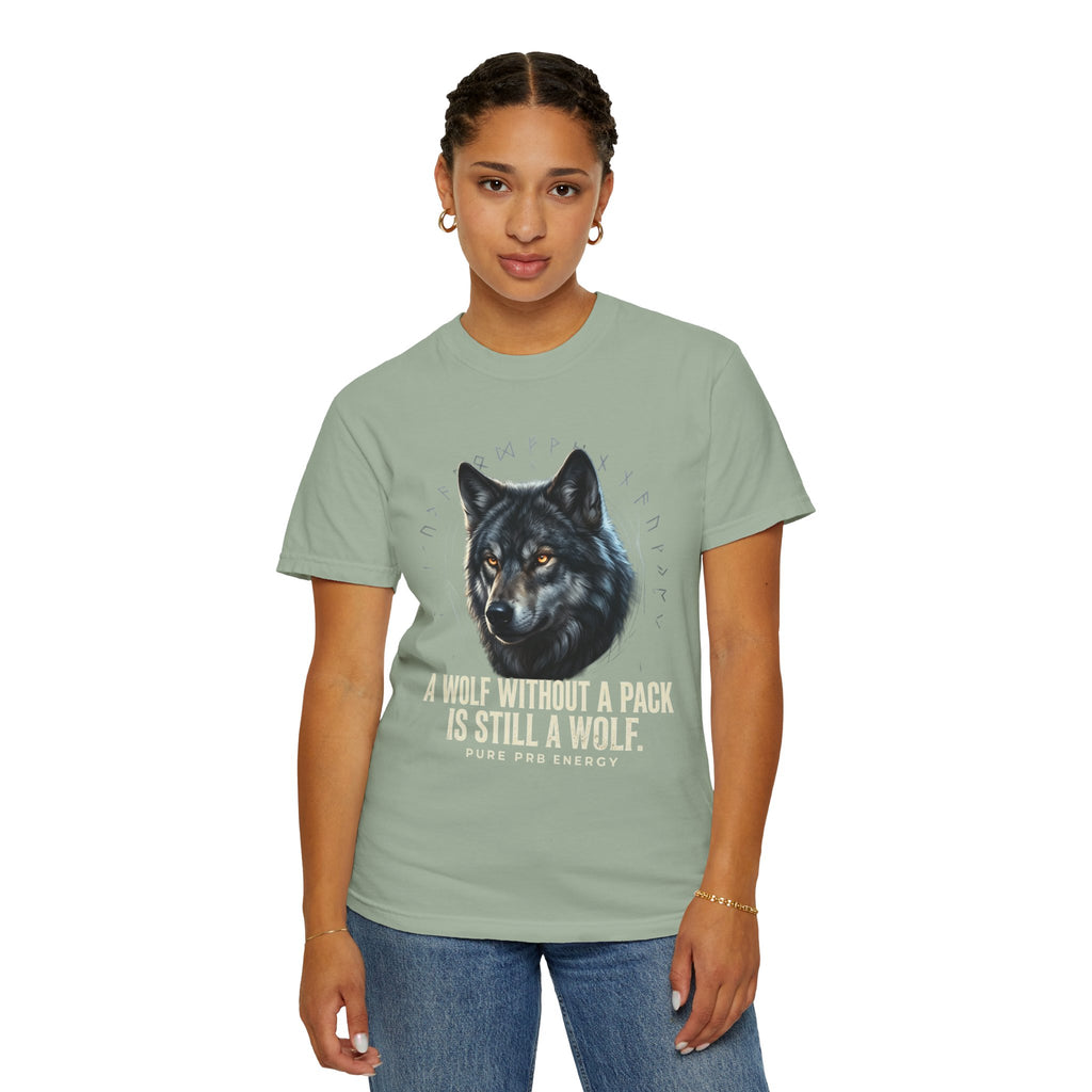 PRB Wolf Graphic T-Shirt — "A Wolf Without a Pack Is Still a Wolf" Inspirational Tee by Printify